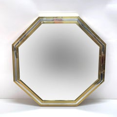 Italian Brass and Chrome Octagonal Wall Mirror Attributed to Willy Rizzo, 1970s