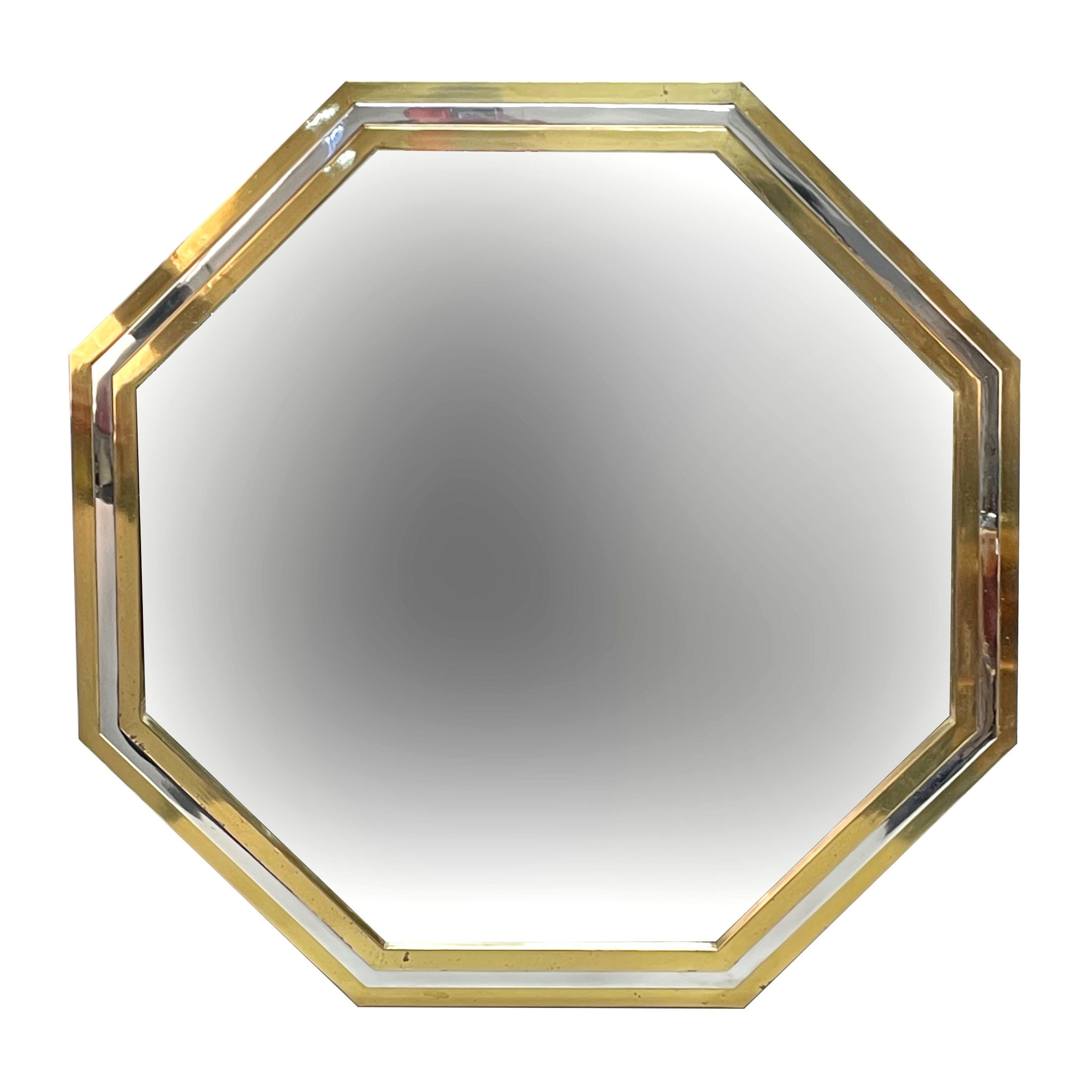 Italian Brass and Chrome Octagonal Wall Mirror Attributed to Willy Rizzo, 1970s 1