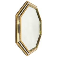 Italian Brass and Chrome Octagonal Wall Mirror Attributed to Willy Rizzo, 1970s