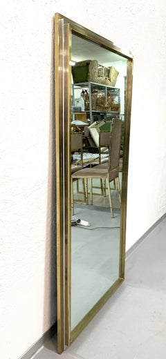 Italian Brass and Chrome Rectangular Wall Mirror Attributed to Willy Rizzo 1970s