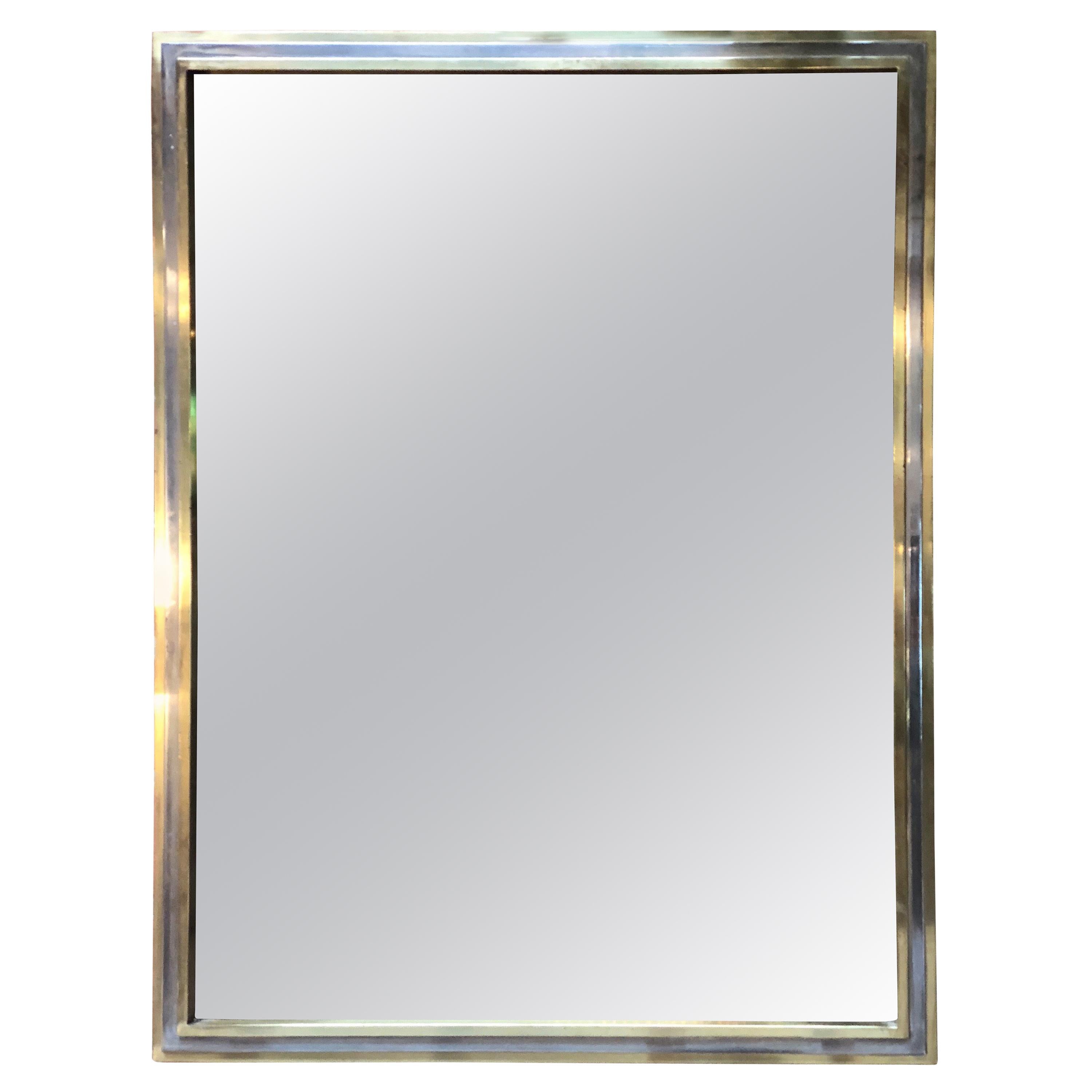 Italian Brass and Chrome Wall Mirror Attributed to Willy Rizzo, 1970s