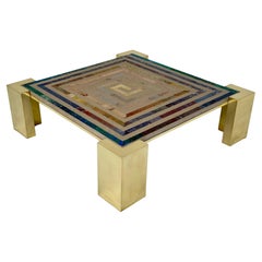 Italian Brass and Composite Stone Cocktail Table by Marchello Miomi, 1980s