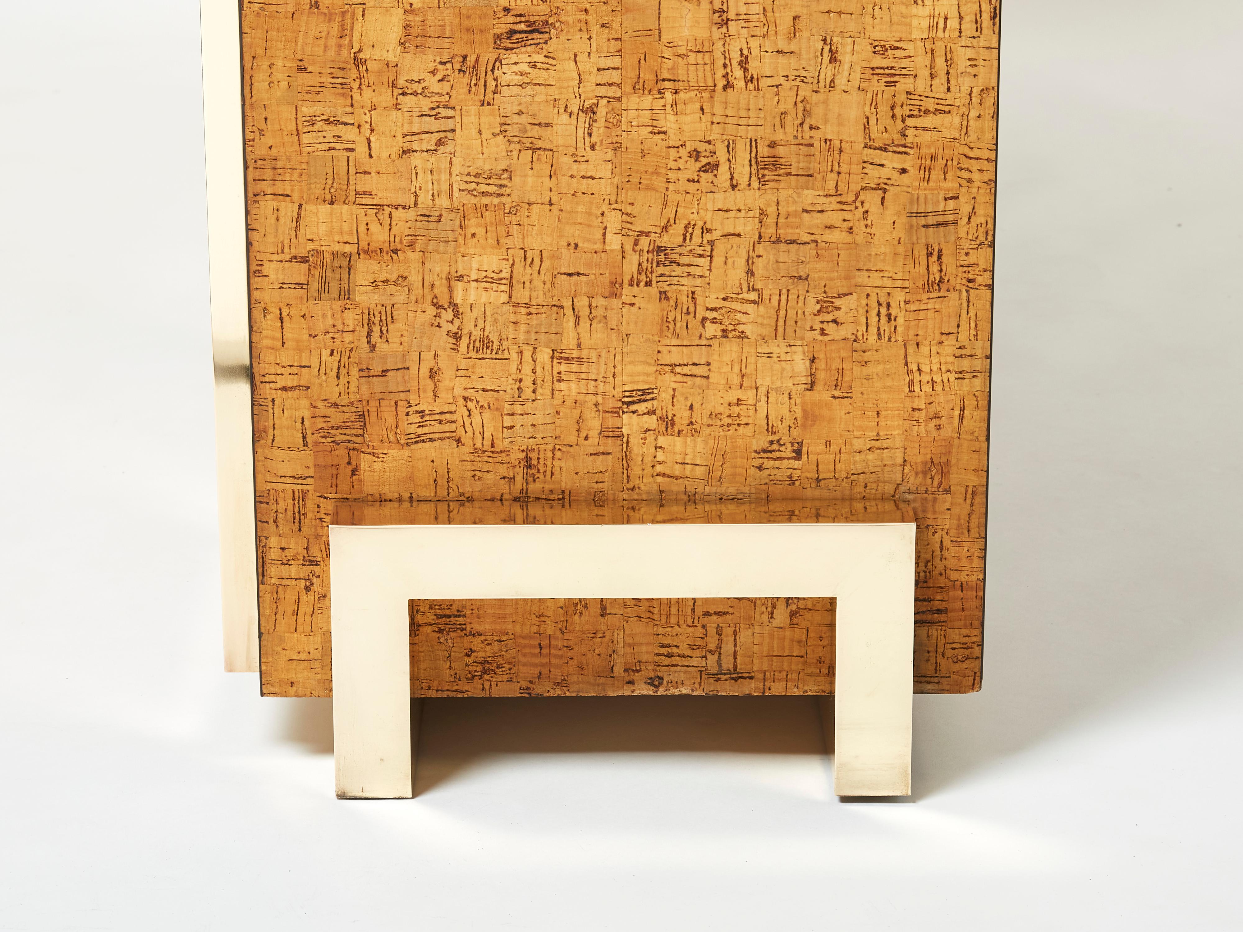 Credenza italiana in ottone e intarsio di sughero anni '70 in vendita 8