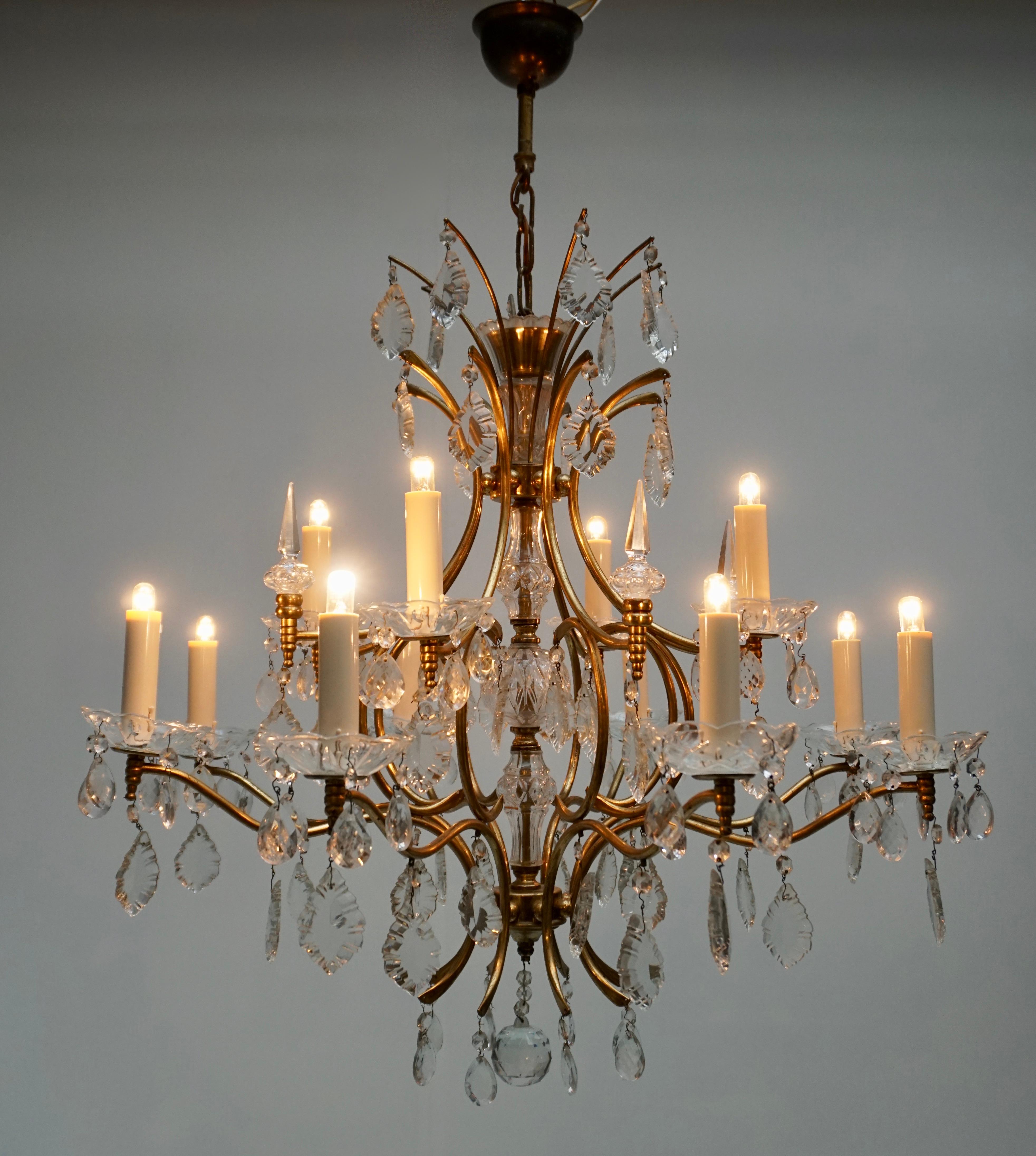 French Italian Brass and Crystal Chandelier