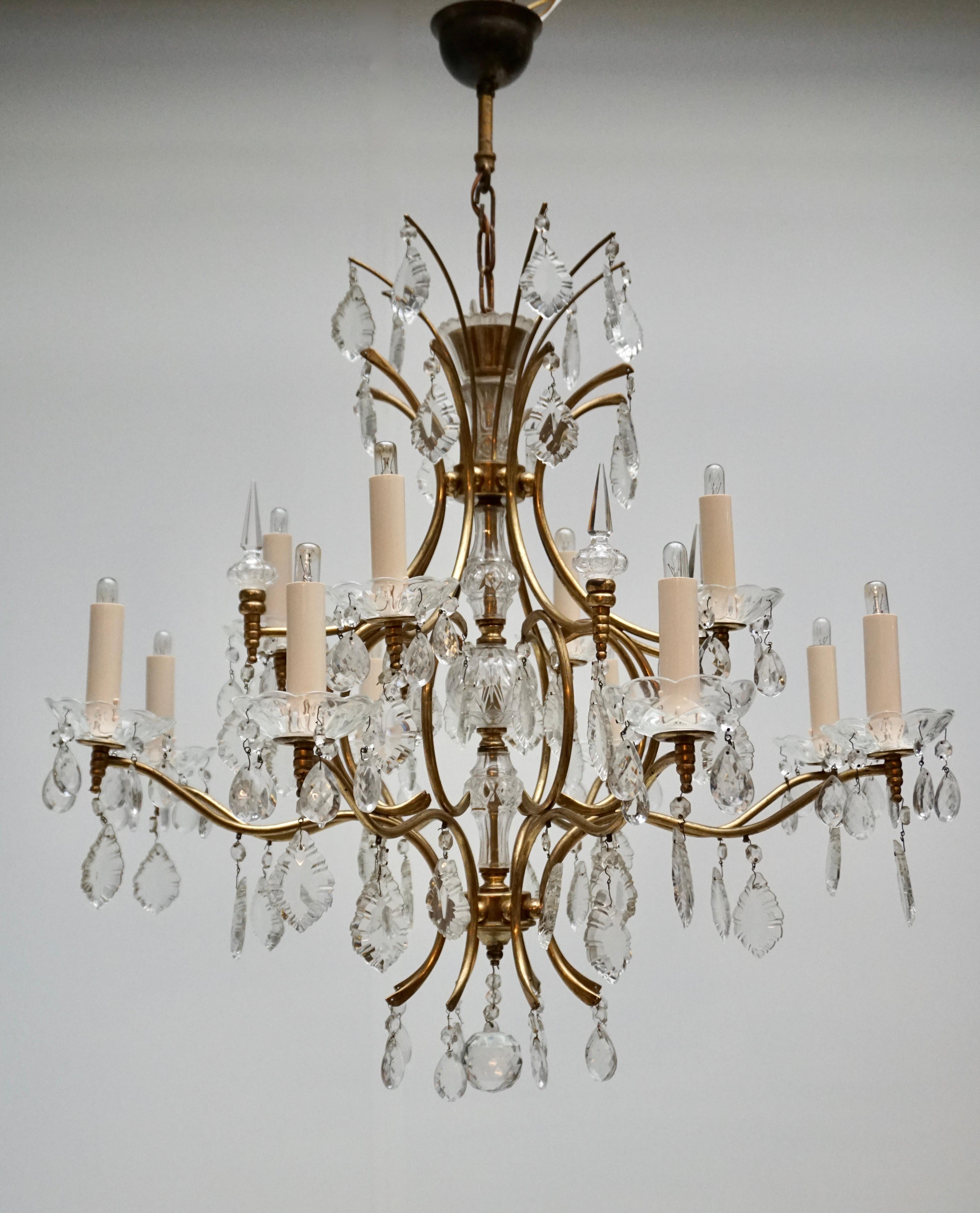 Italian Brass and Crystal Chandelier In Good Condition In Antwerp, BE