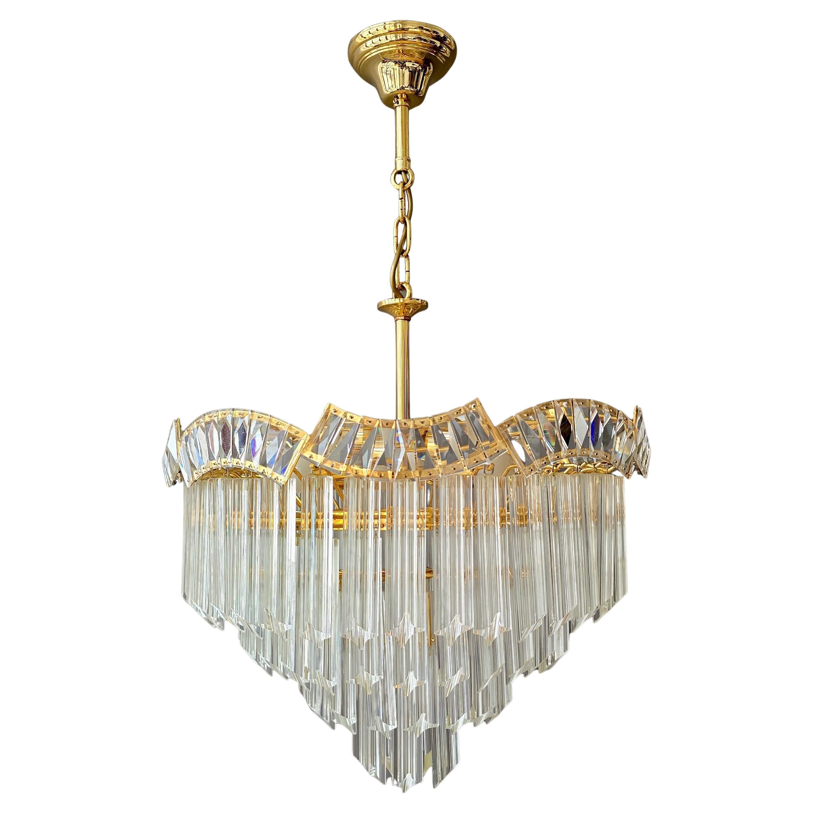 Italian Brass and Crystal Tiered Chandelier, circa 1970 - 1980