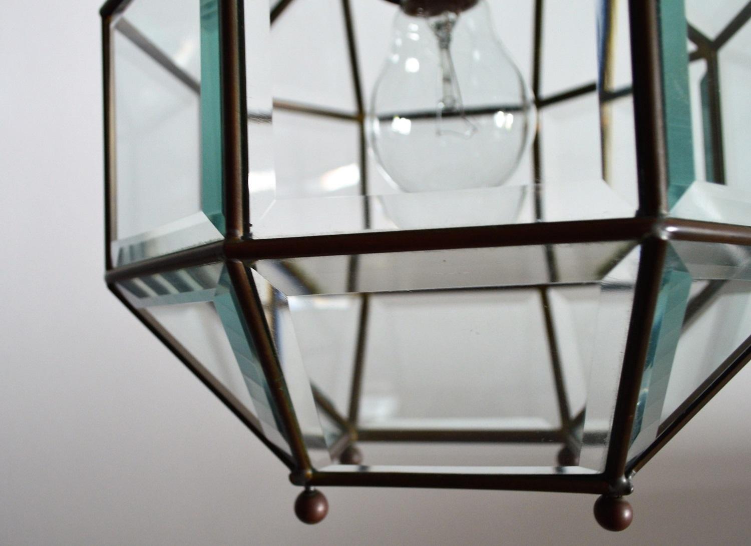Italian Brass and Cut Glass Lantern or Pendant Lamp, 1950s 4