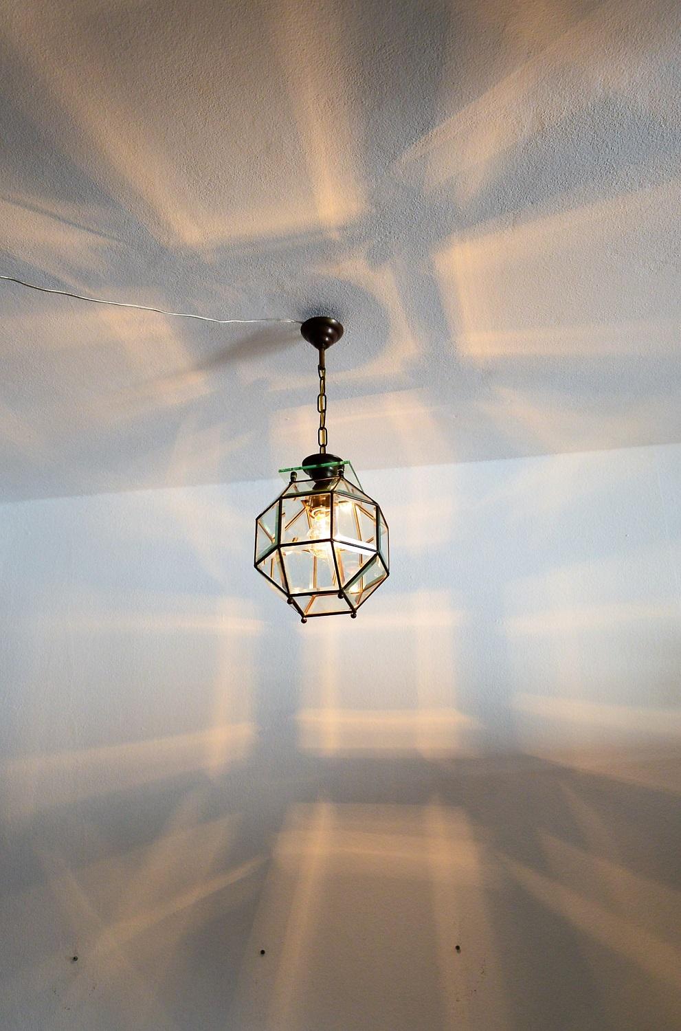 Italian Brass and Cut Glass Lantern or Pendant Lamp, 1950s 5