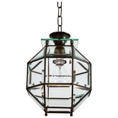 Italian Brass and Cut Glass Lantern or Pendant Lamp, 1950s