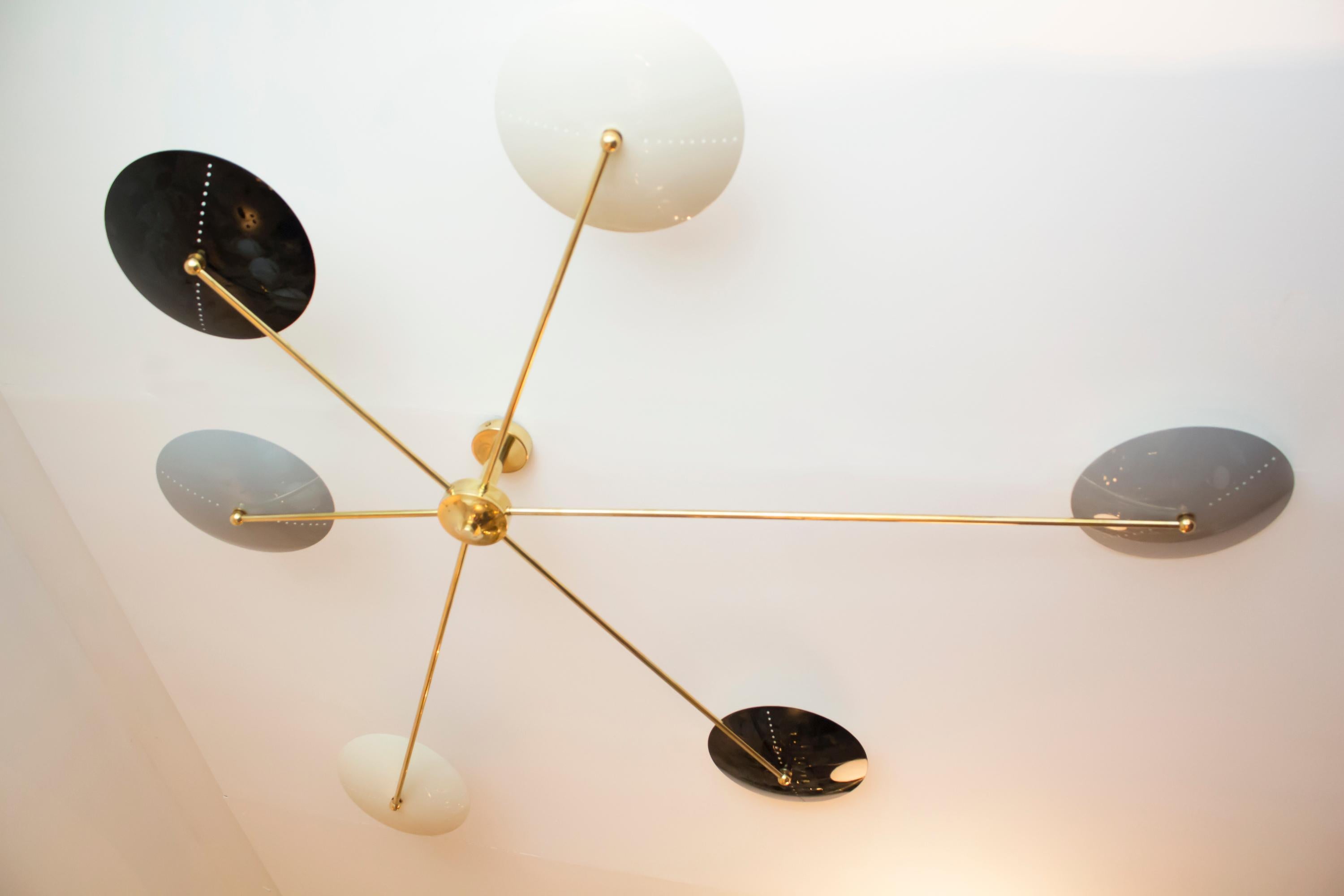 Mid-Century Modern Italian Brass and Enamel Ceiling Mounted Light