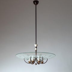 Araña italiana de latón y cristal grabado, años 40