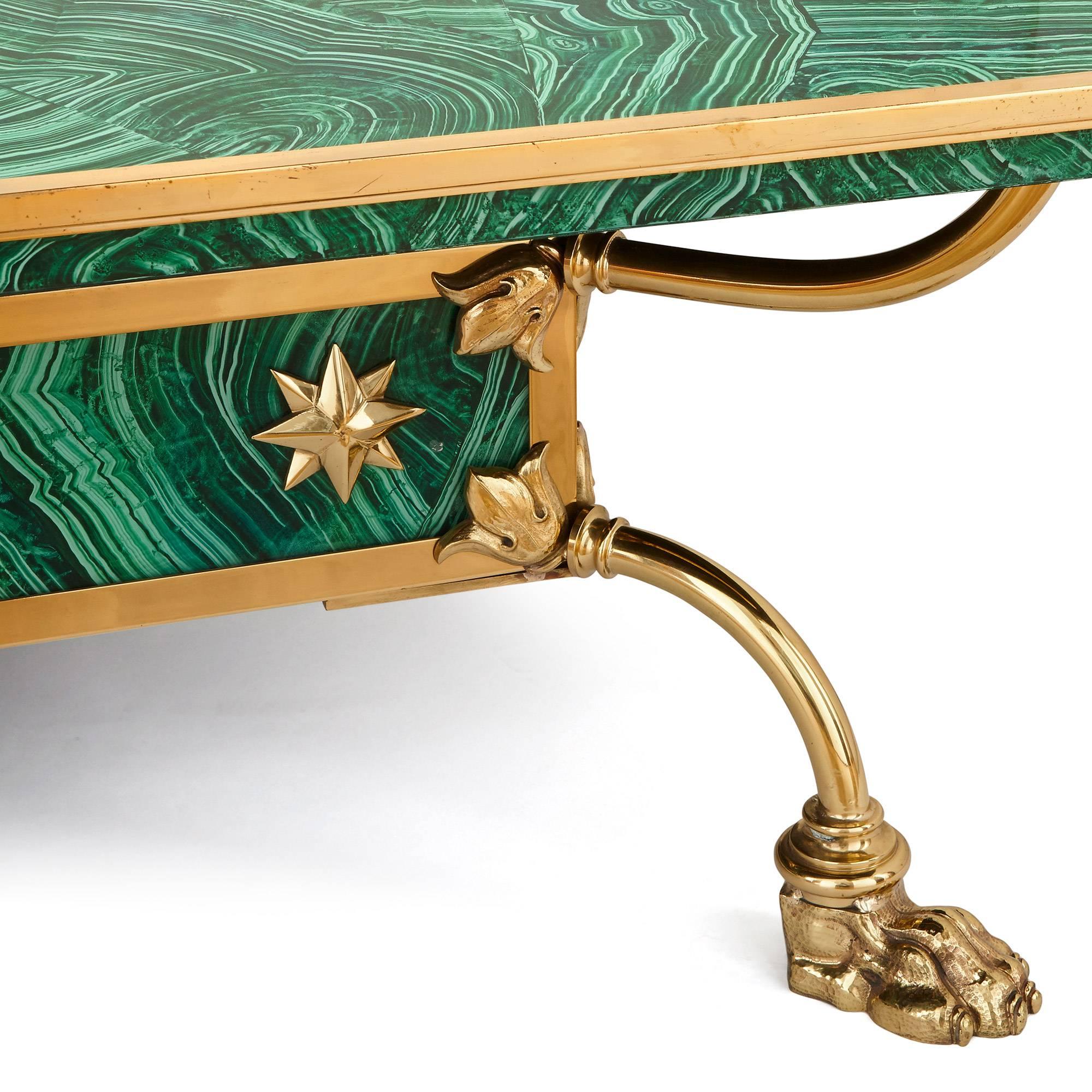 Italian Brass and Faux Malachite Coffee Table In Good Condition In London, GB