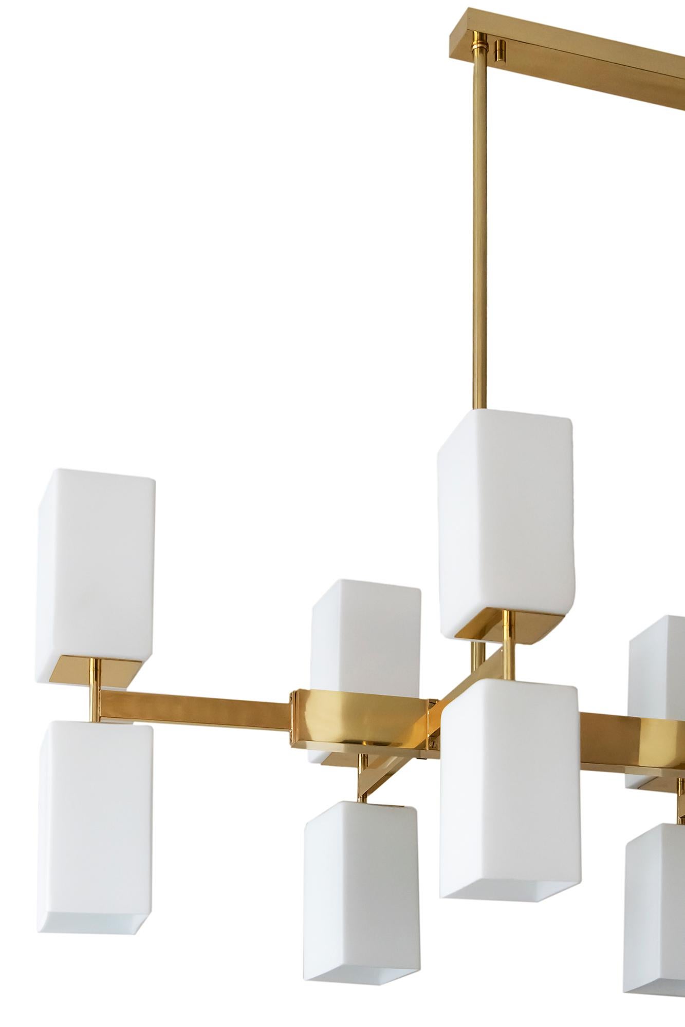 Contemporary Italian Brass and Frosted Glass Chandelier
