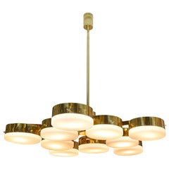 Italian Brass and Frosted Glass Chandelier