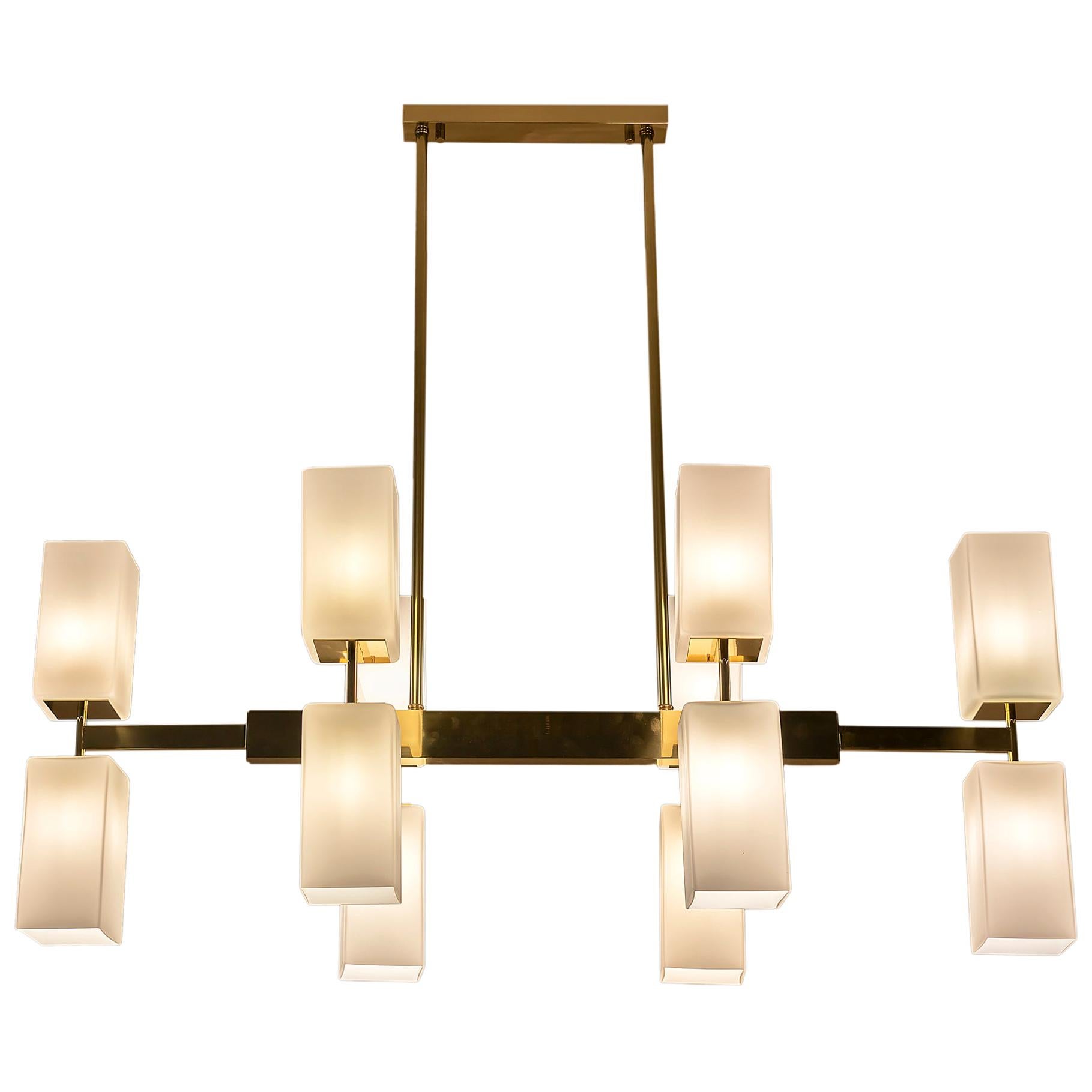 Italian Brass and Frosted Glass Chandelier
