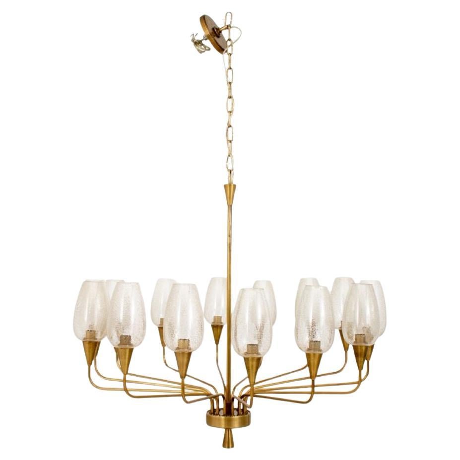 Italian Brass and Glass 14-Arm Chandelier