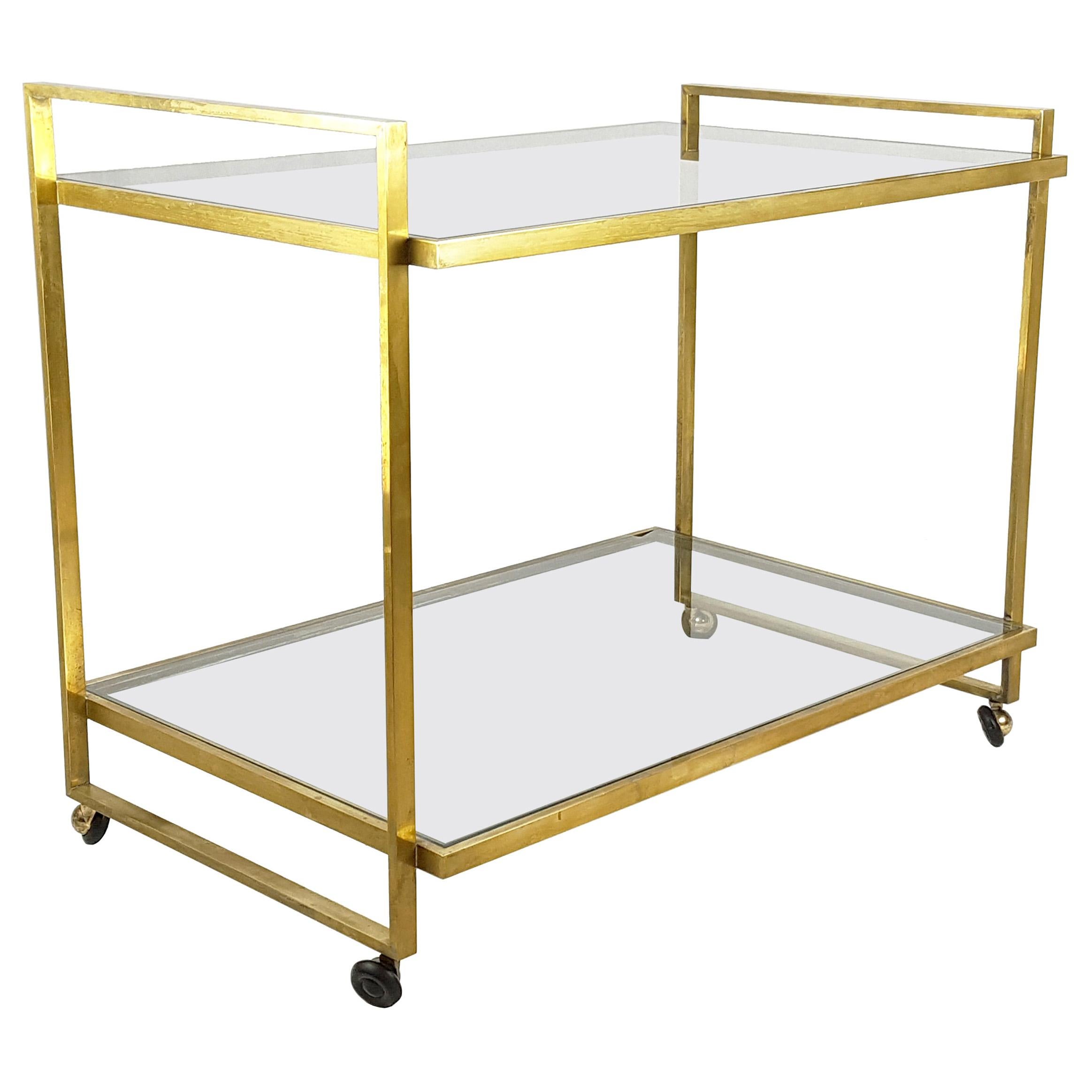 Italian Brass and Glass 1970s Serving Cart For Sale