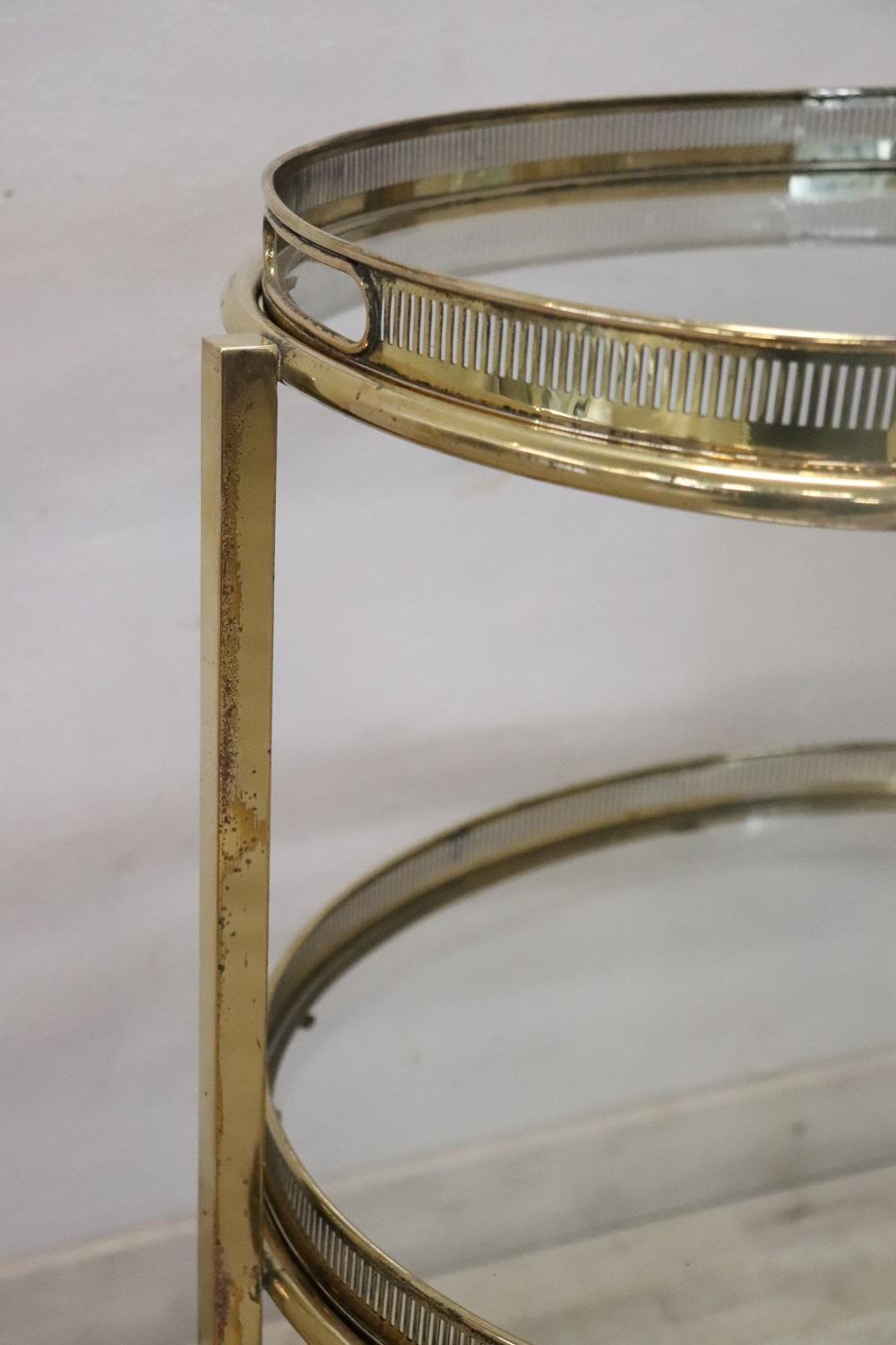 Late 20th Century Italian Brass and Glass Bar Cart, 1980s Equipped with Tray For Sale