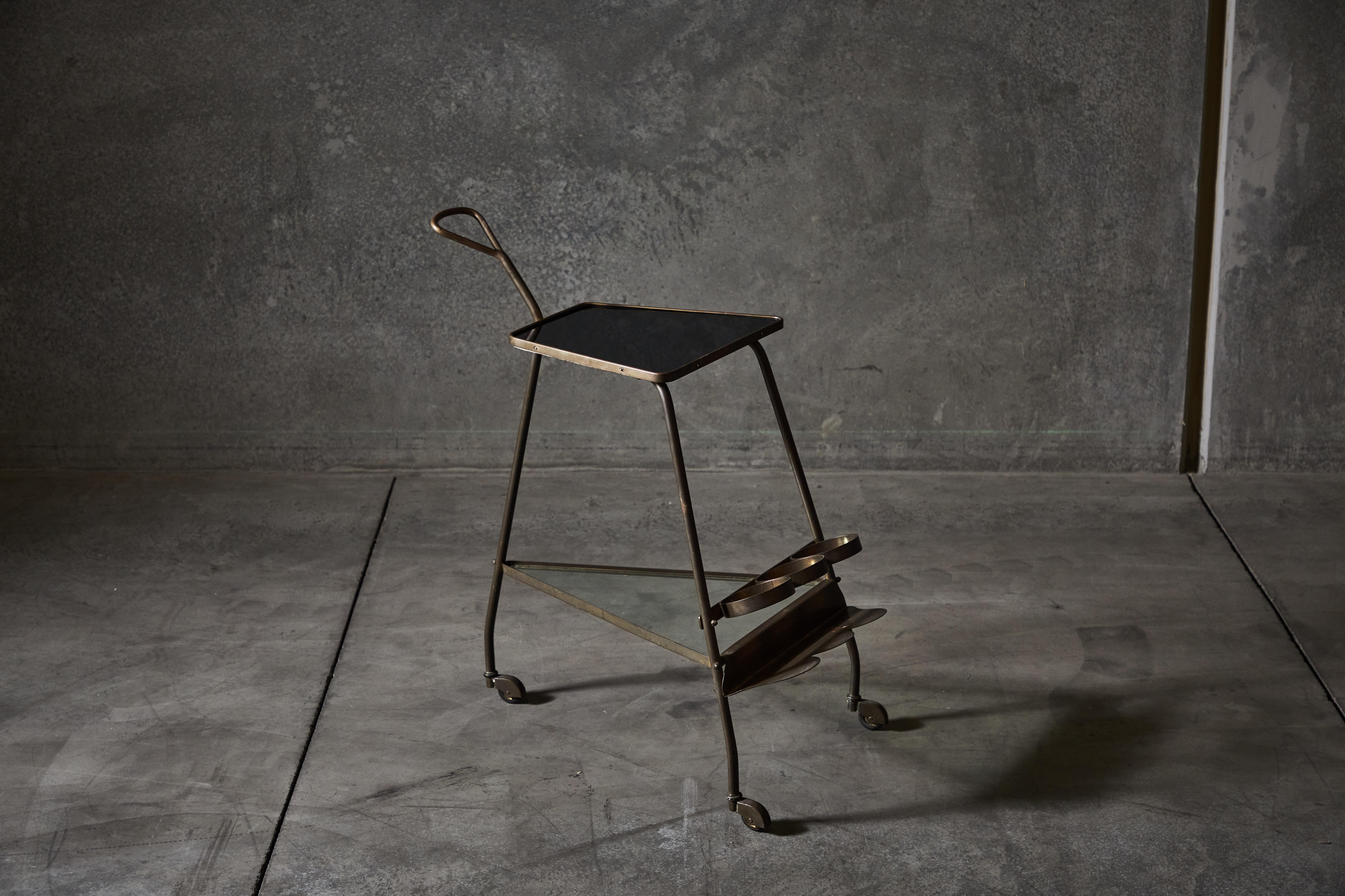 Italian Brass and Glass Bar Cart In Good Condition In Los Angeles, CA