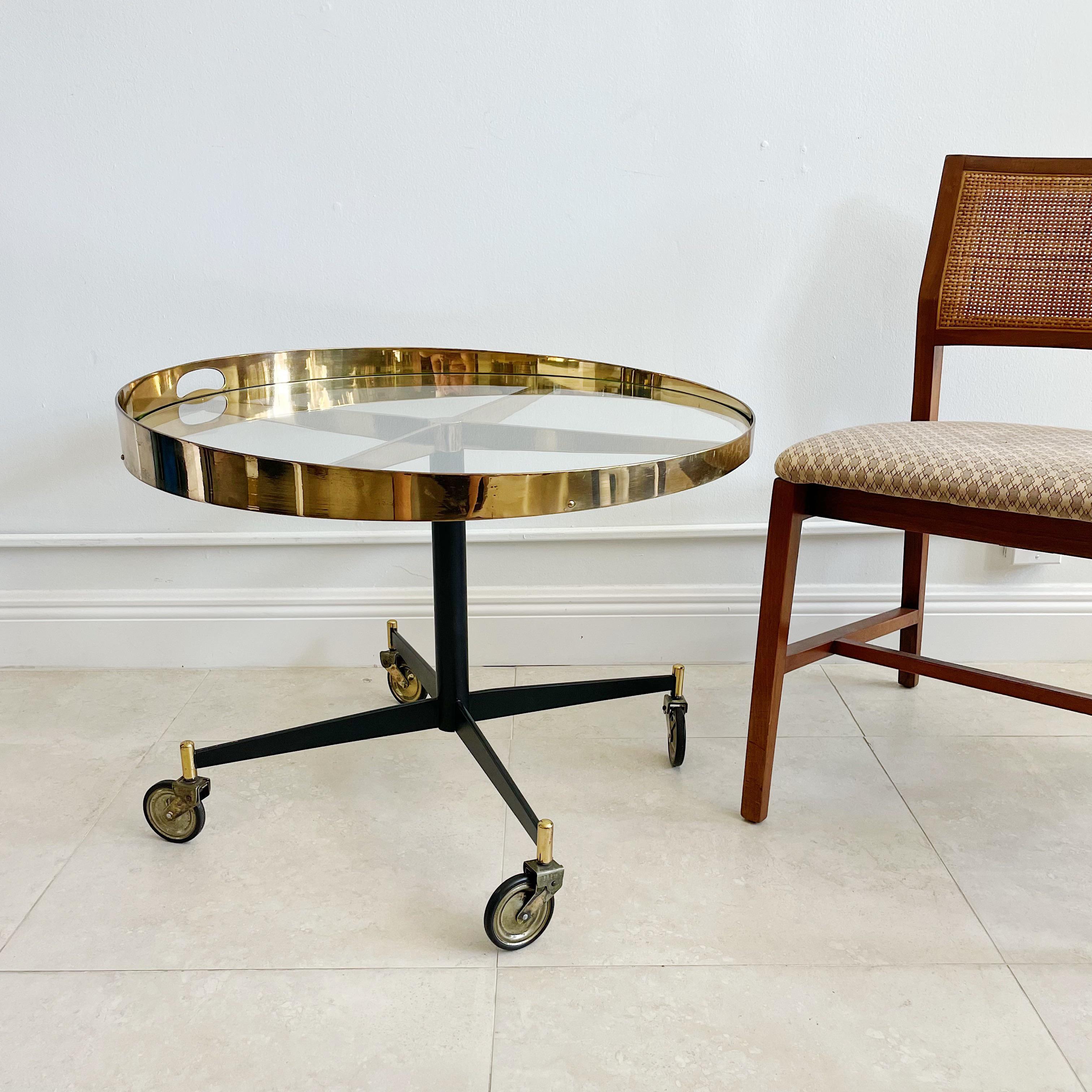 Italian Brass and Glass Carrello Side Occasional Table on Wheels 5