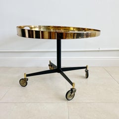 Italian Brass and Glass Carrello Side Occasional Table on Wheels