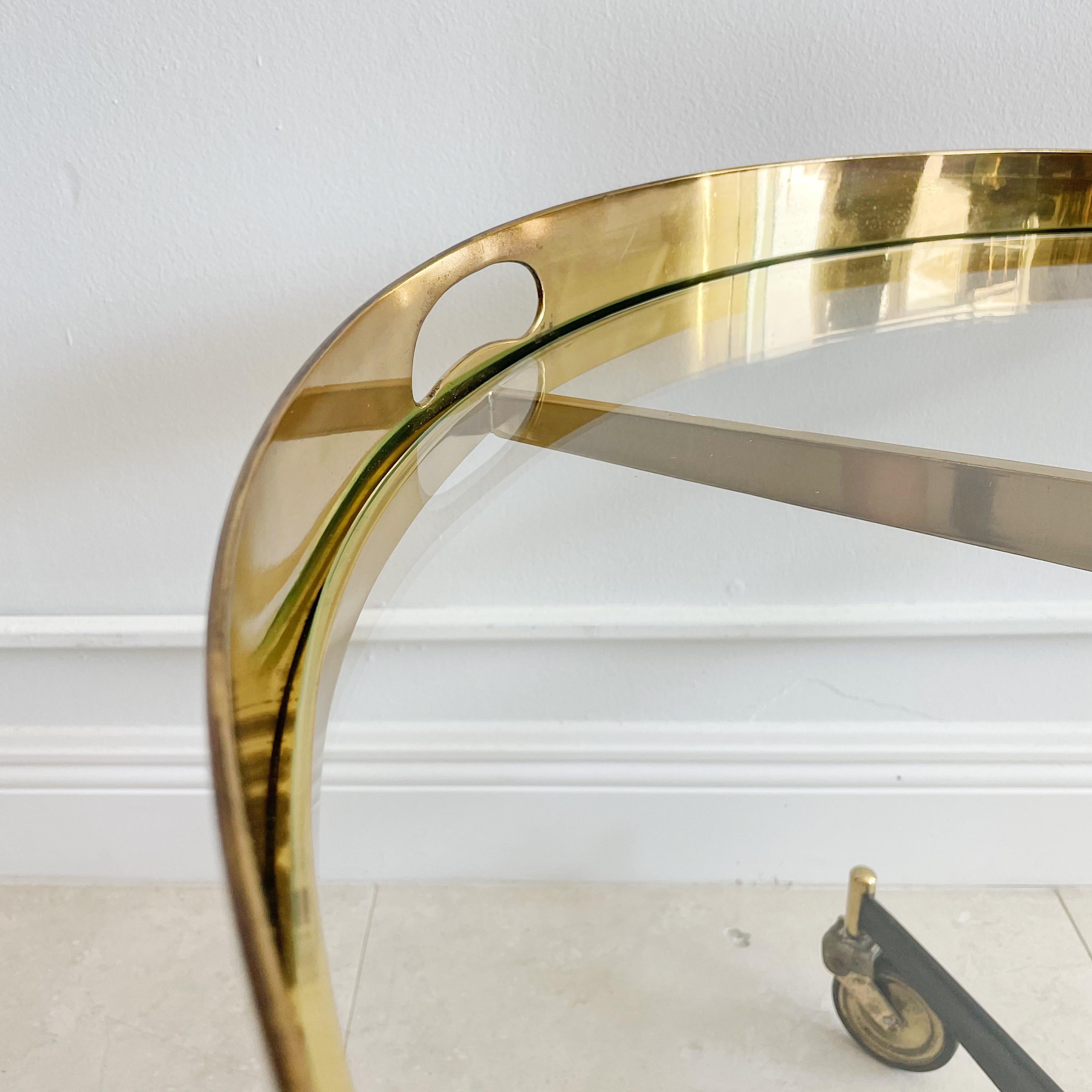 Italian Brass and Glass Carrello Side Occasional Table on Wheels 3