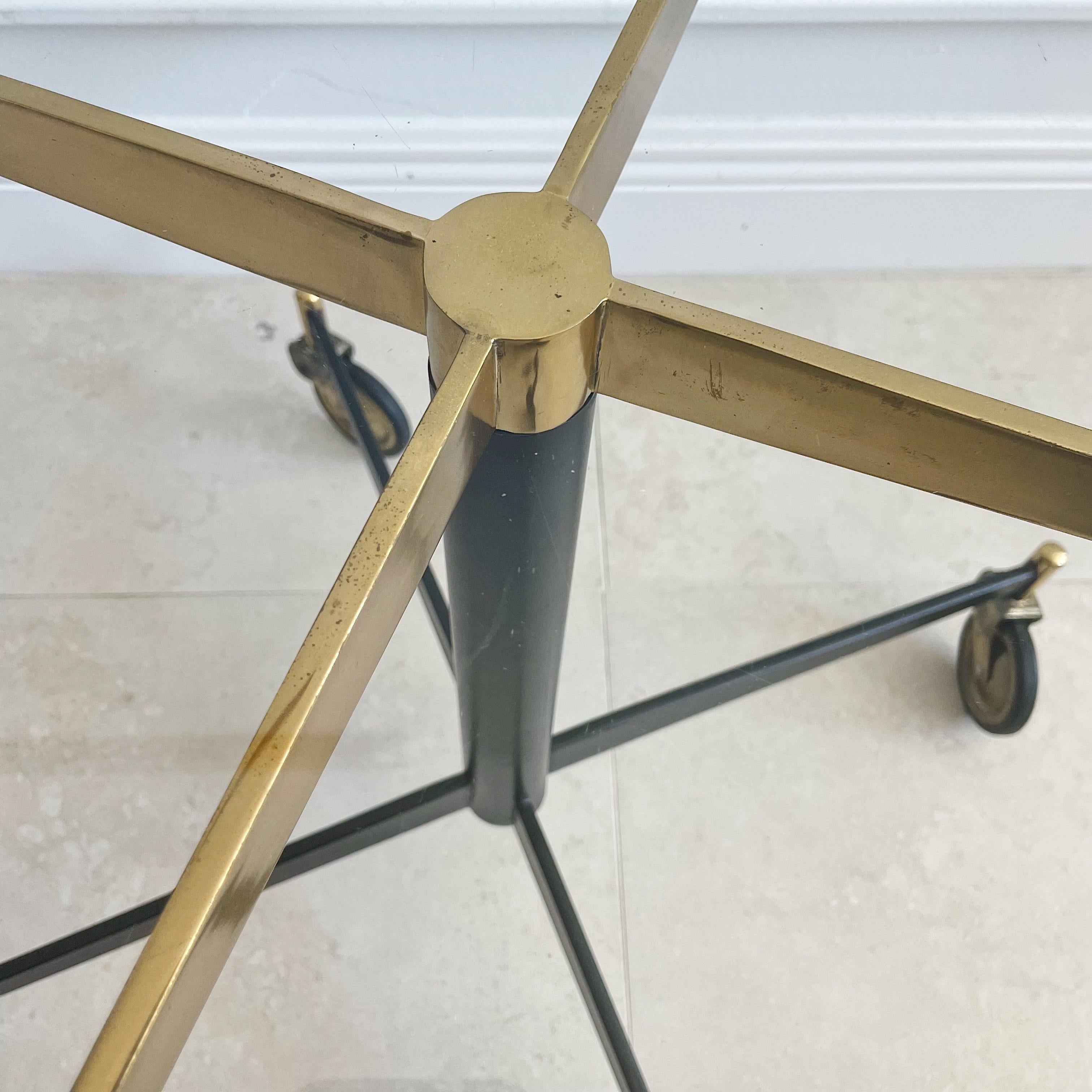 Italian Brass and Glass Carrello Side Occasional Table on Wheels 4