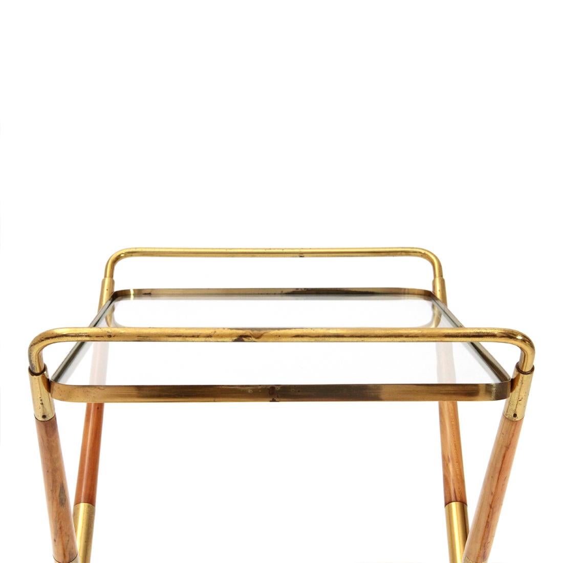 Mid-20th Century Italian Brass and Glass Cart, 1950s