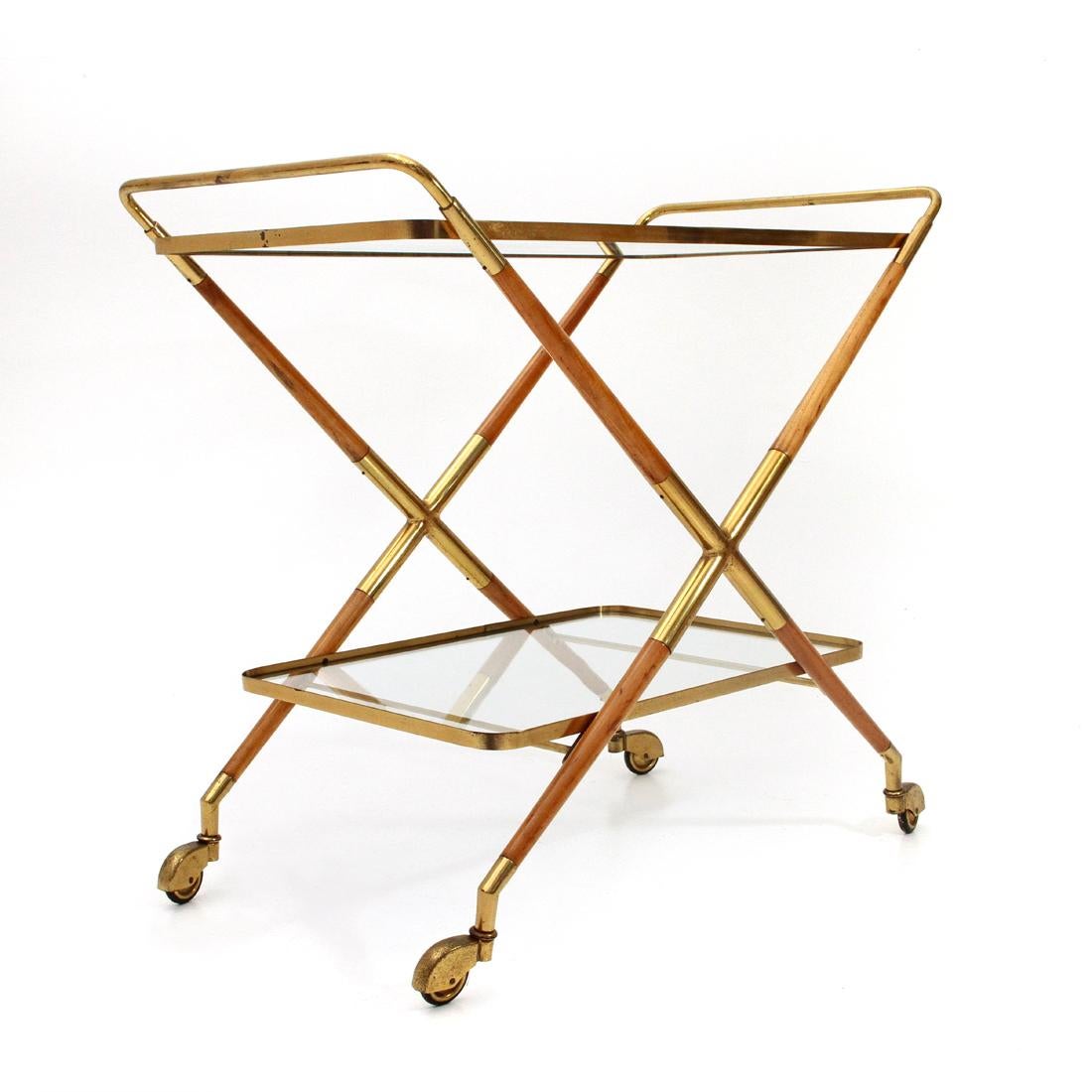 Italian Brass and Glass Cart, 1950s 3