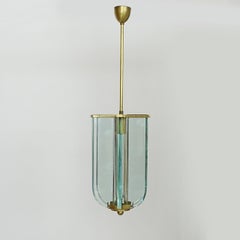 Italian Brass and Glass Ceiling Lamp in the Style of Fontana Arte, 1960s