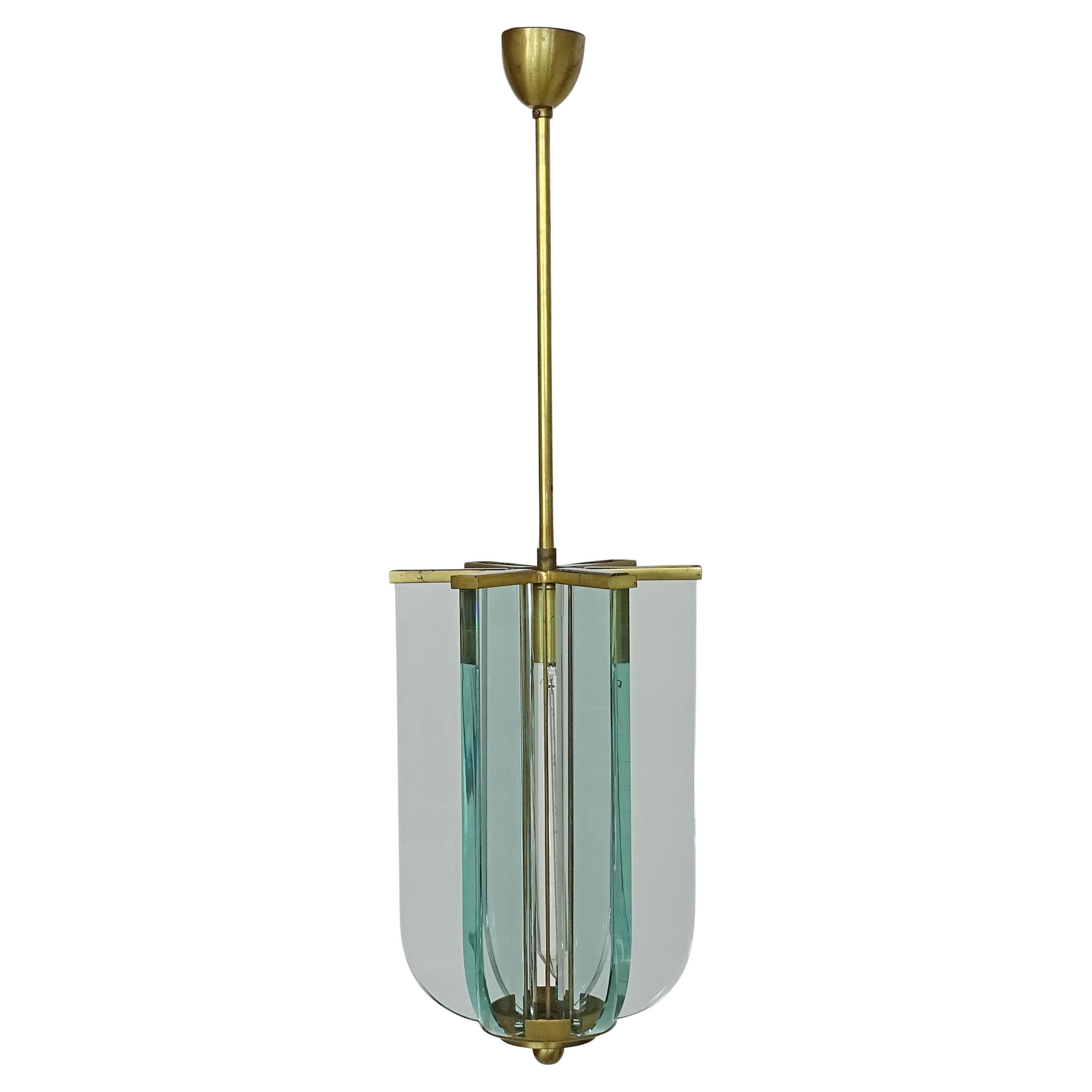 Italian Brass and Glass Ceiling Lamp in the Style of Fontana Arte, 1960s
