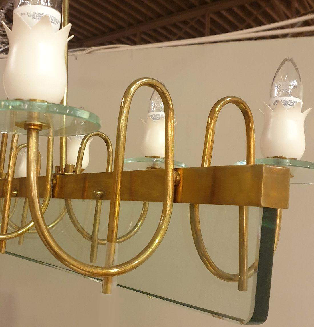 Italian brass and glass chandelier 1960s For Sale 5