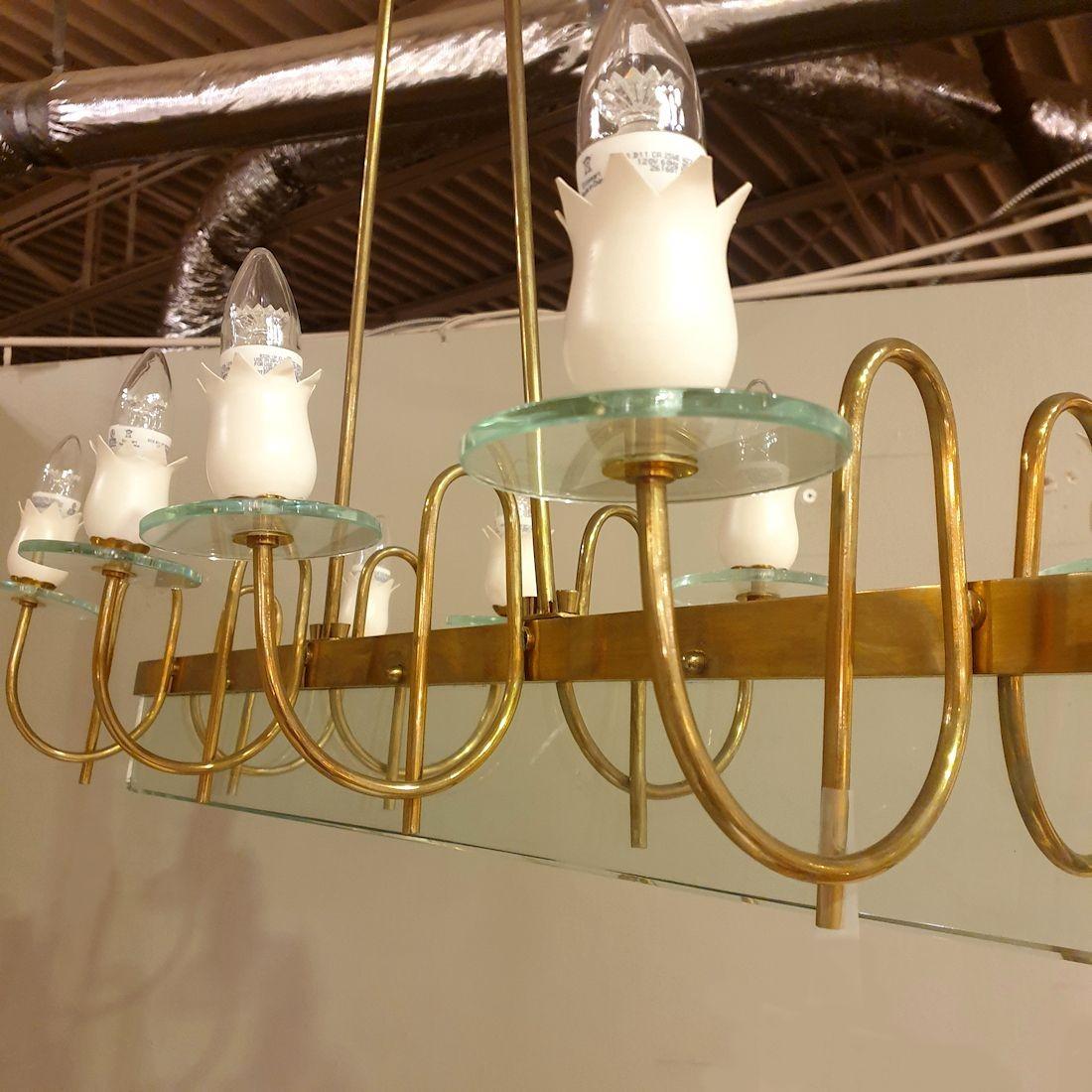 Italian brass and glass chandelier 1960s For Sale 2