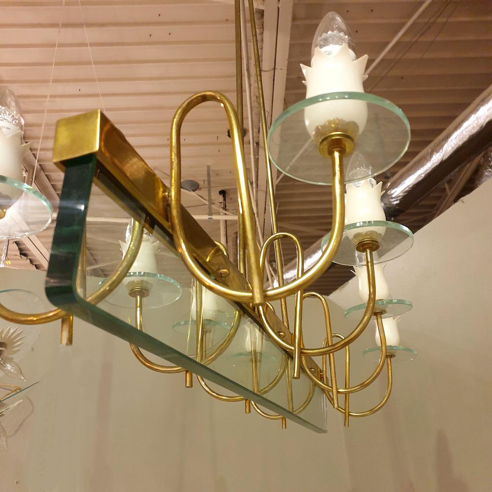 Italian brass and glass chandelier 1960s For Sale 1