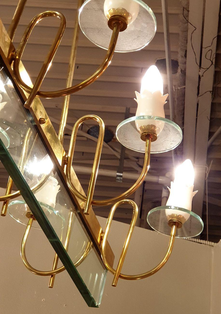Italian brass and glass chandelier 1960s For Sale 3