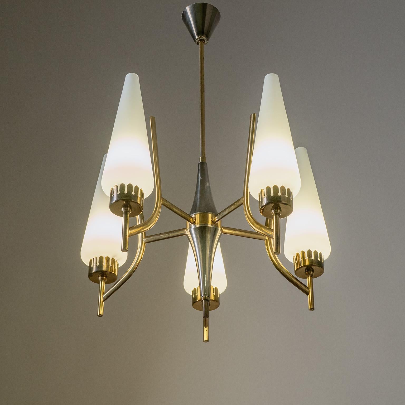 Italian Brass and Glass Chandelier, circa 1960 For Sale 4