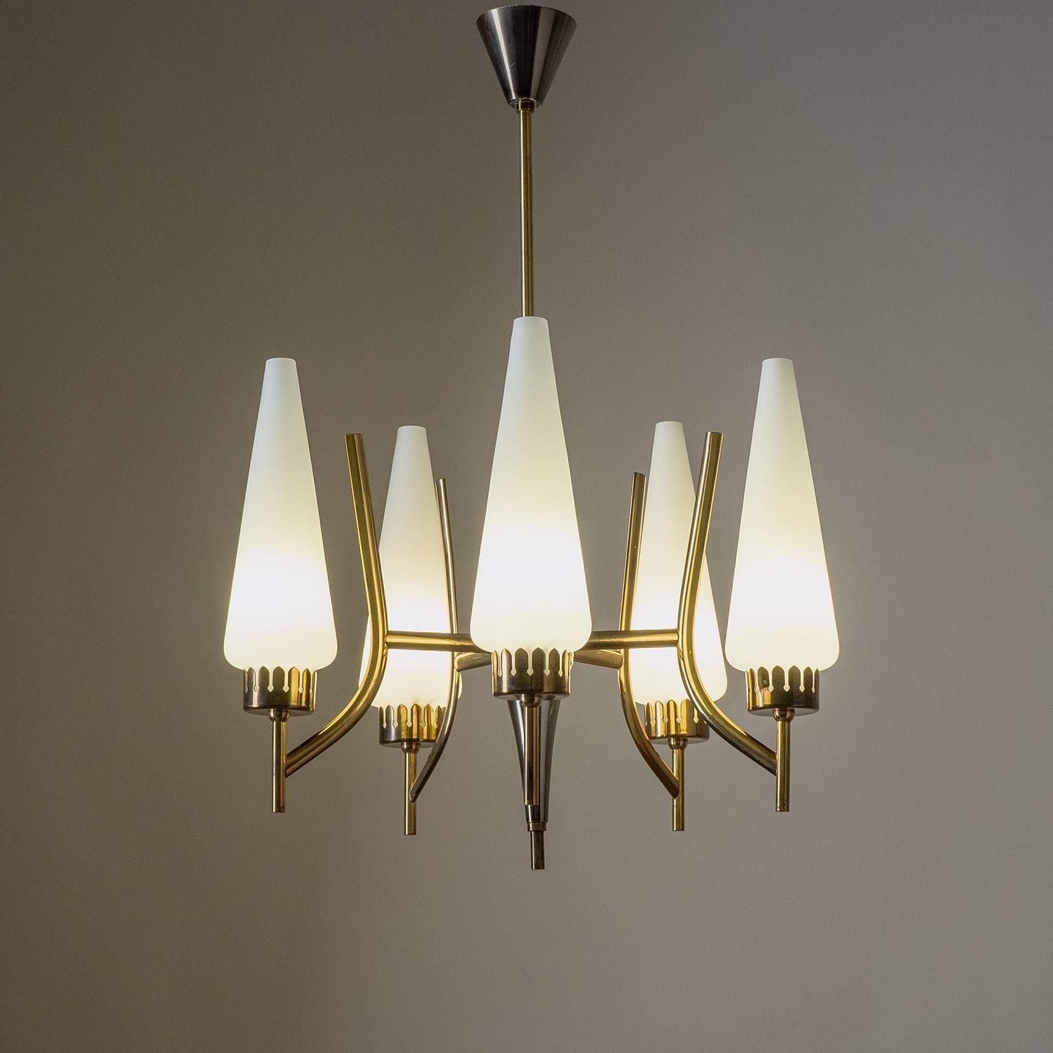 Italian Brass and Glass Chandelier, circa 1960 For Sale 5