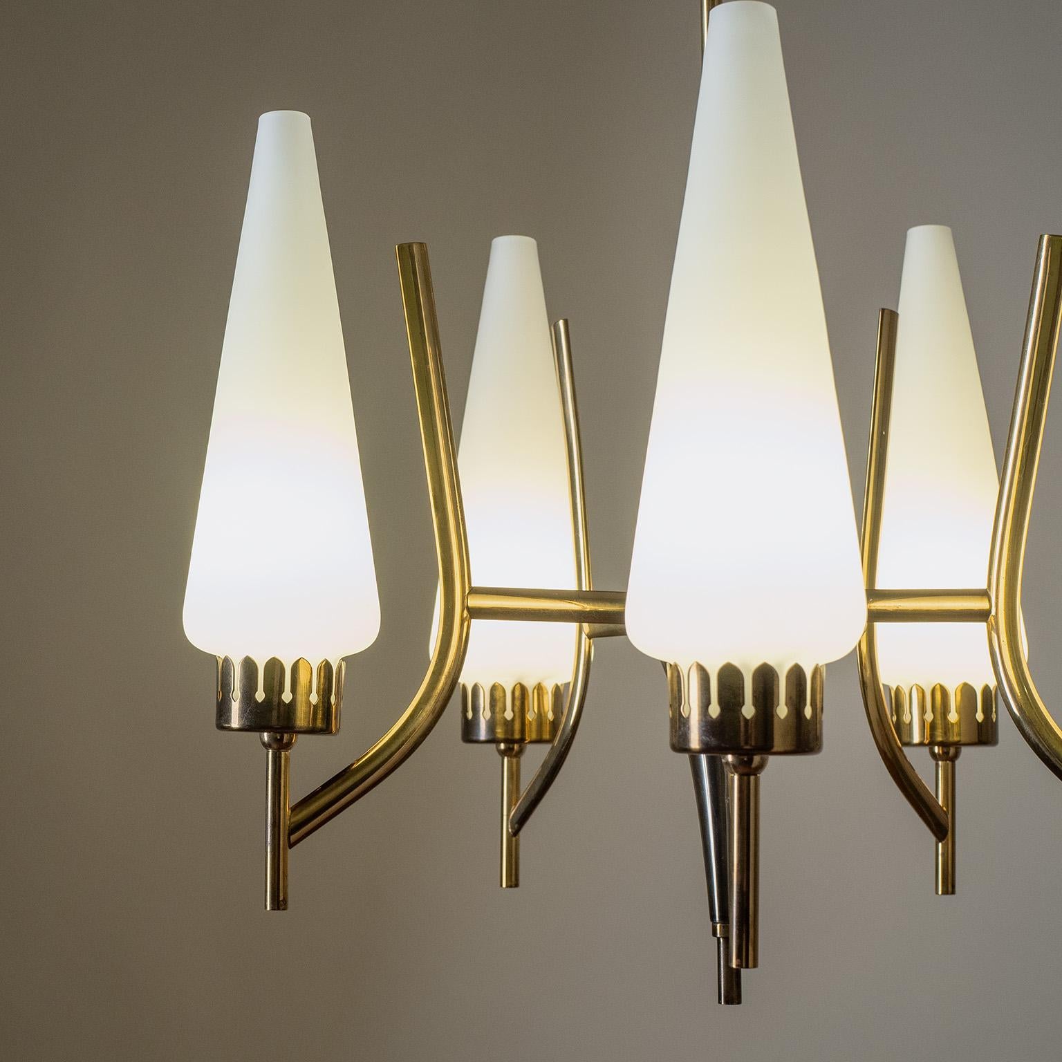 Mid-Century Modern Italian Brass and Glass Chandelier, circa 1960 For Sale
