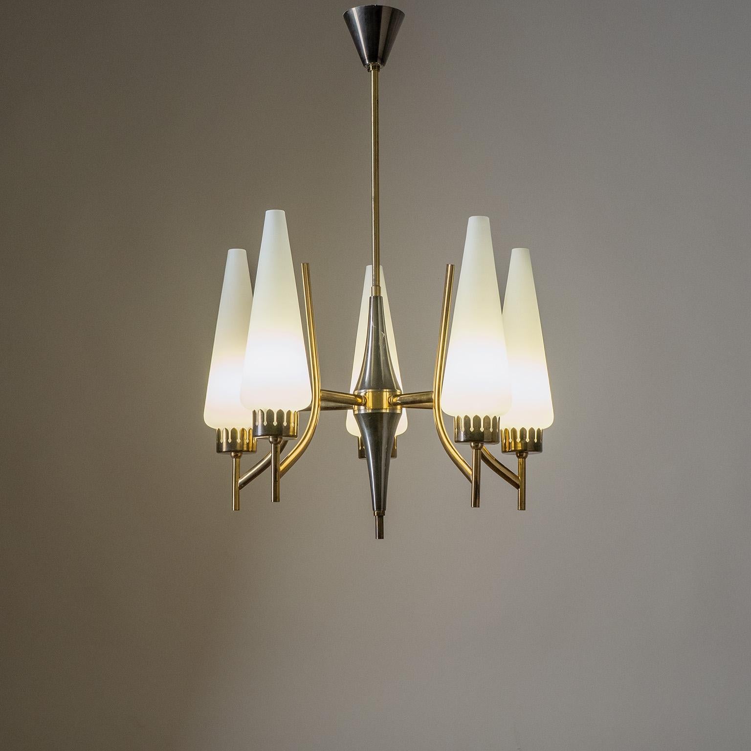 Lacquered Italian Brass and Glass Chandelier, circa 1960 For Sale