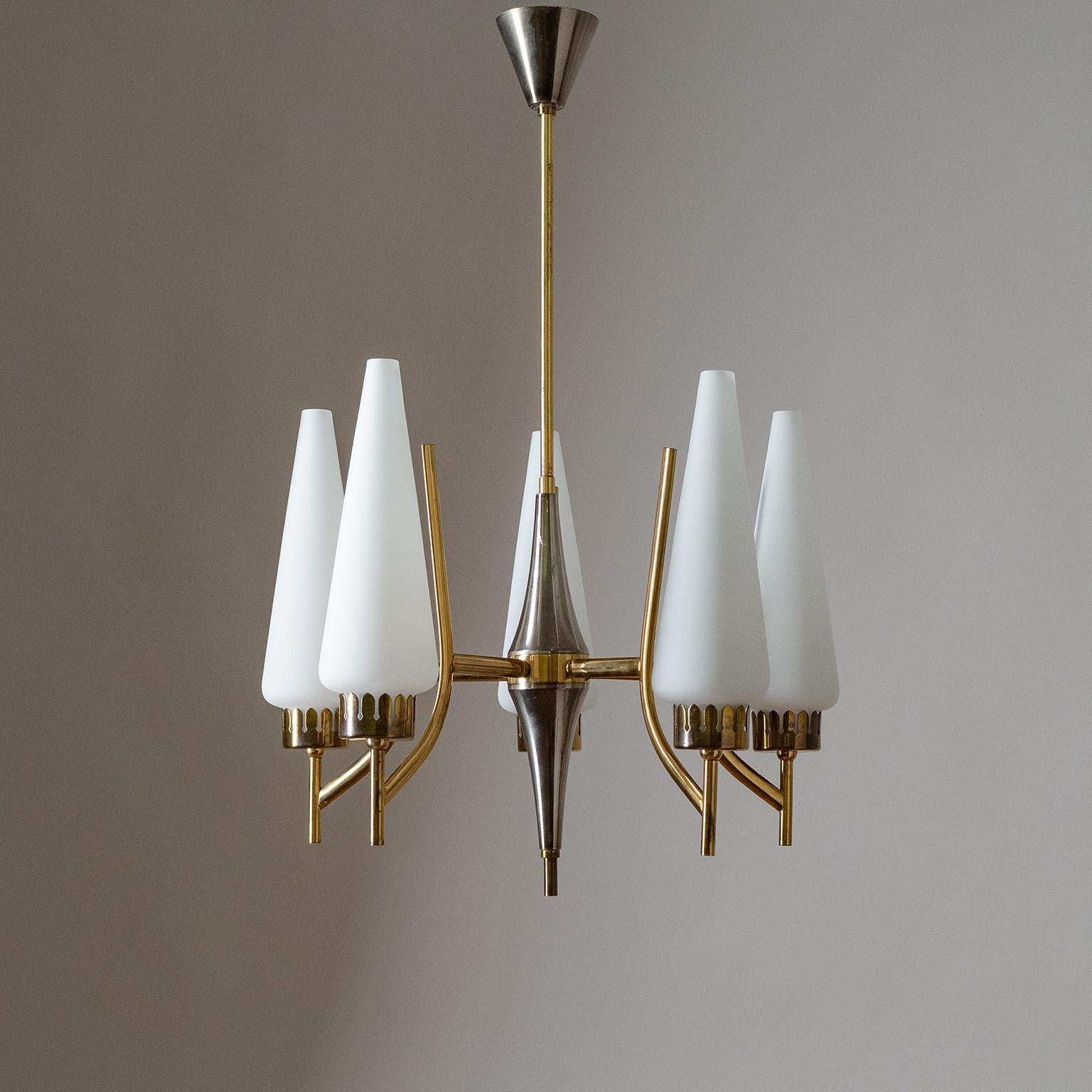Italian Brass and Glass Chandelier, circa 1960 For Sale 2