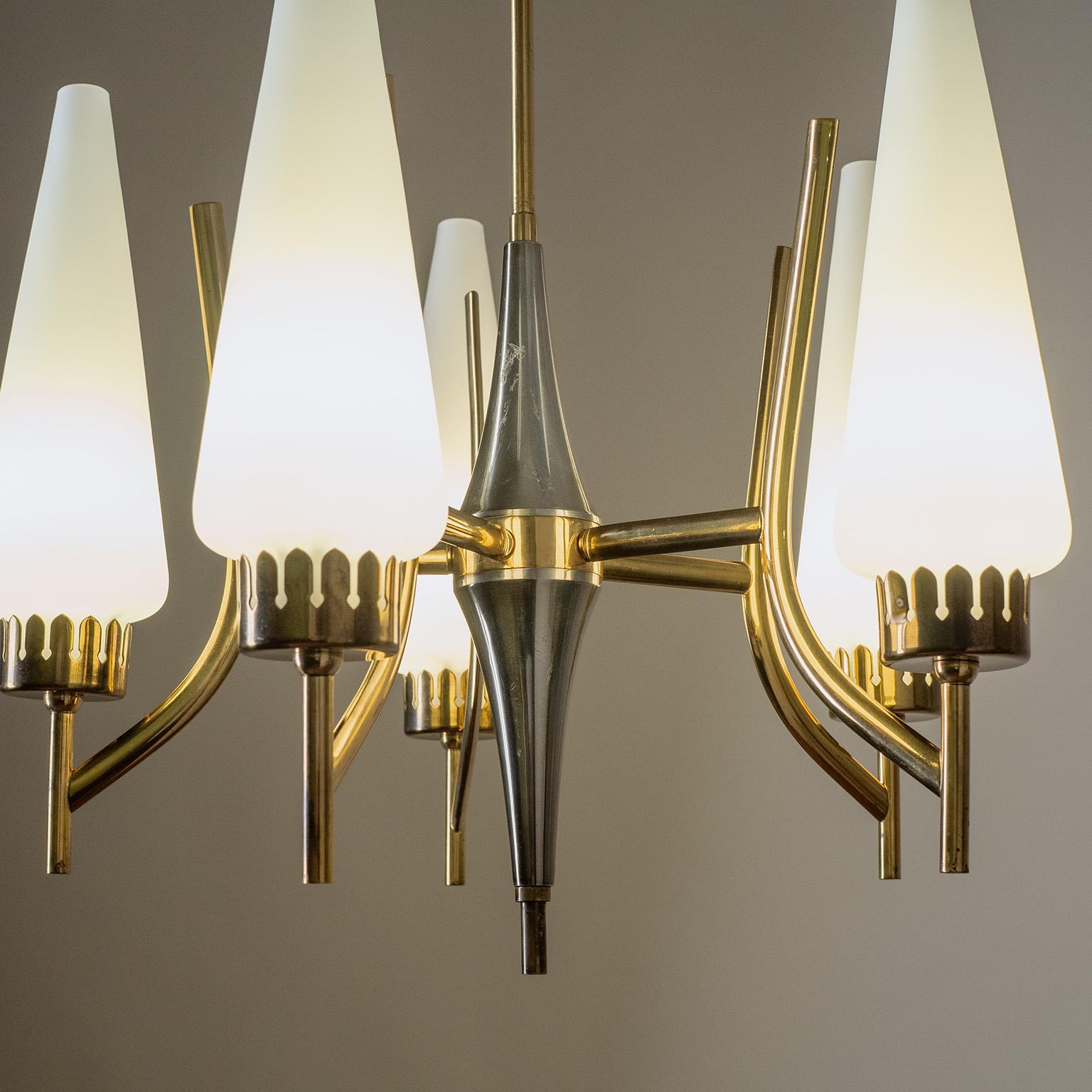 Italian Brass and Glass Chandelier, circa 1960 For Sale 3