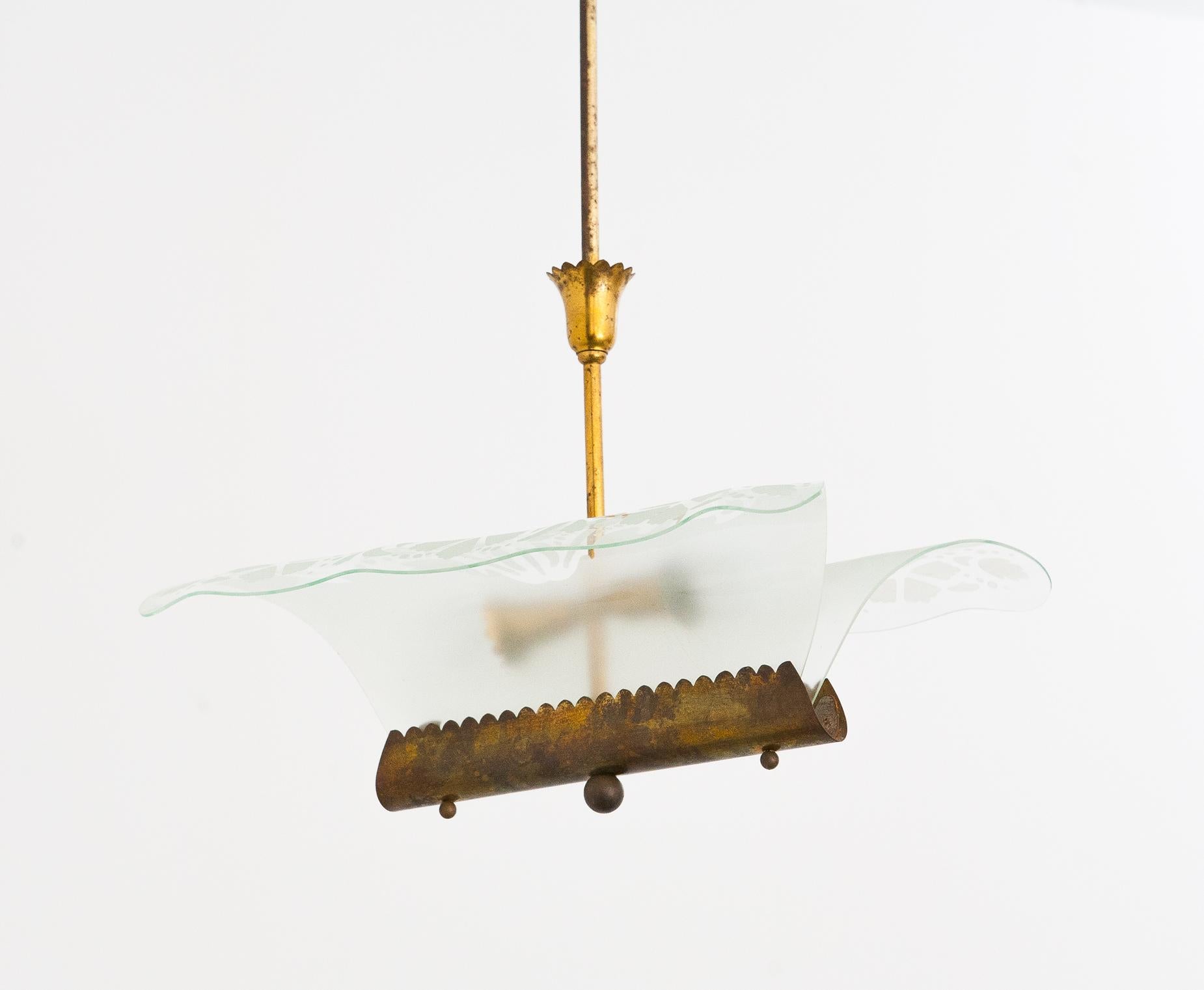 Italian Brass and Glass Chandelier (Moderne der Mitte des Jahrhunderts)