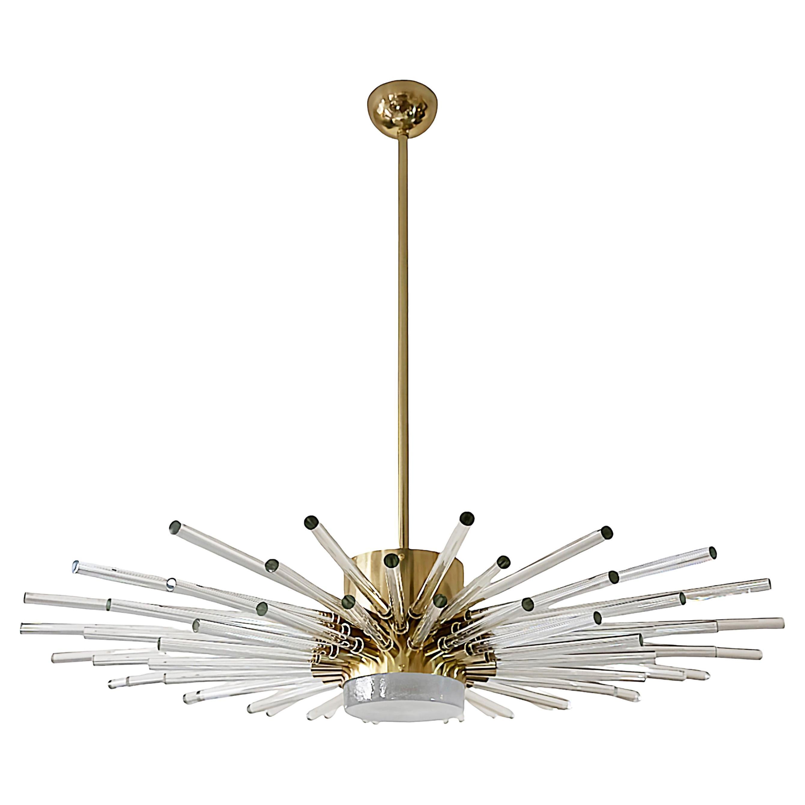 Italian Brass and Glass Chandelier In Good Condition For Sale In Vilnius, LT