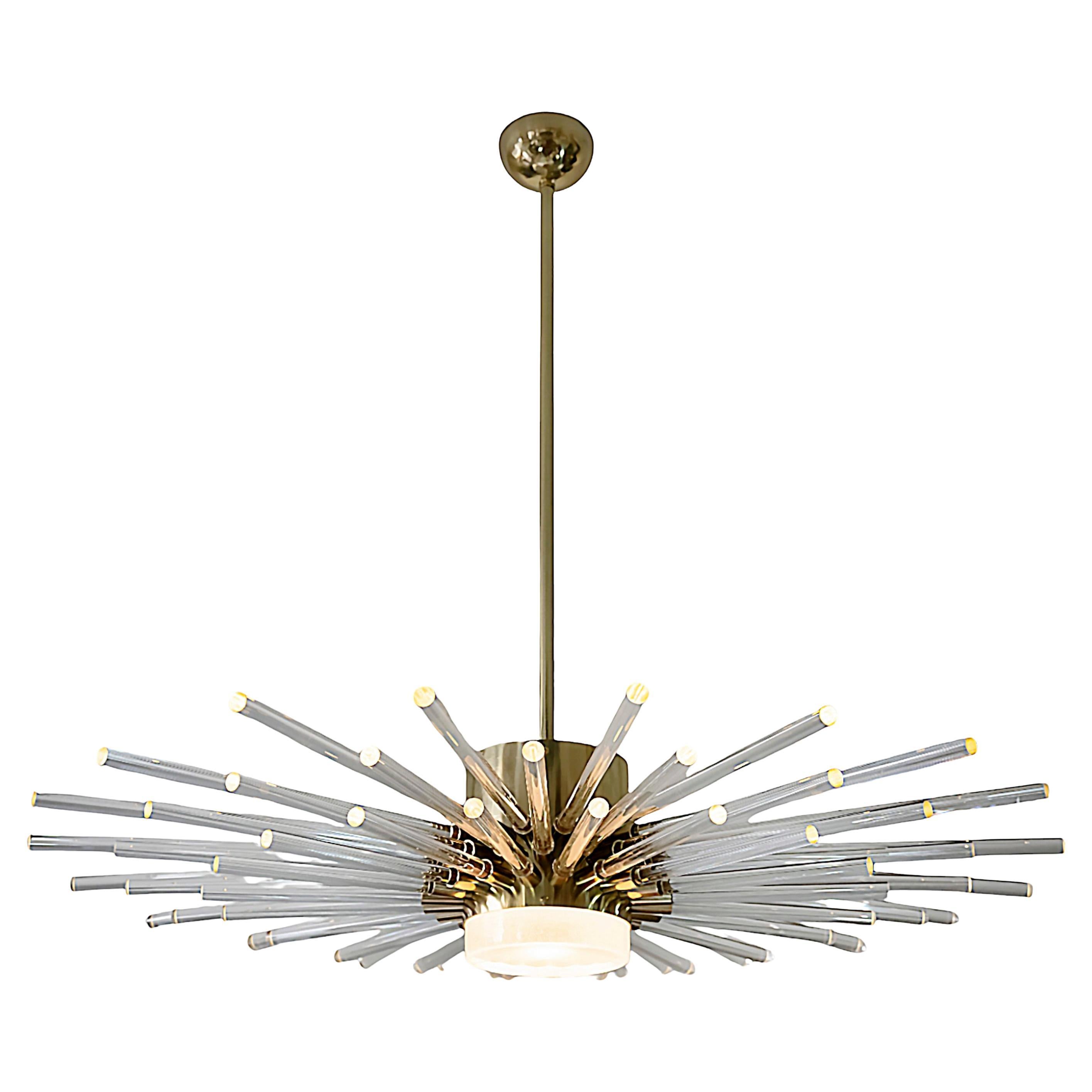 Contemporary Italian Brass and Glass Chandelier For Sale
