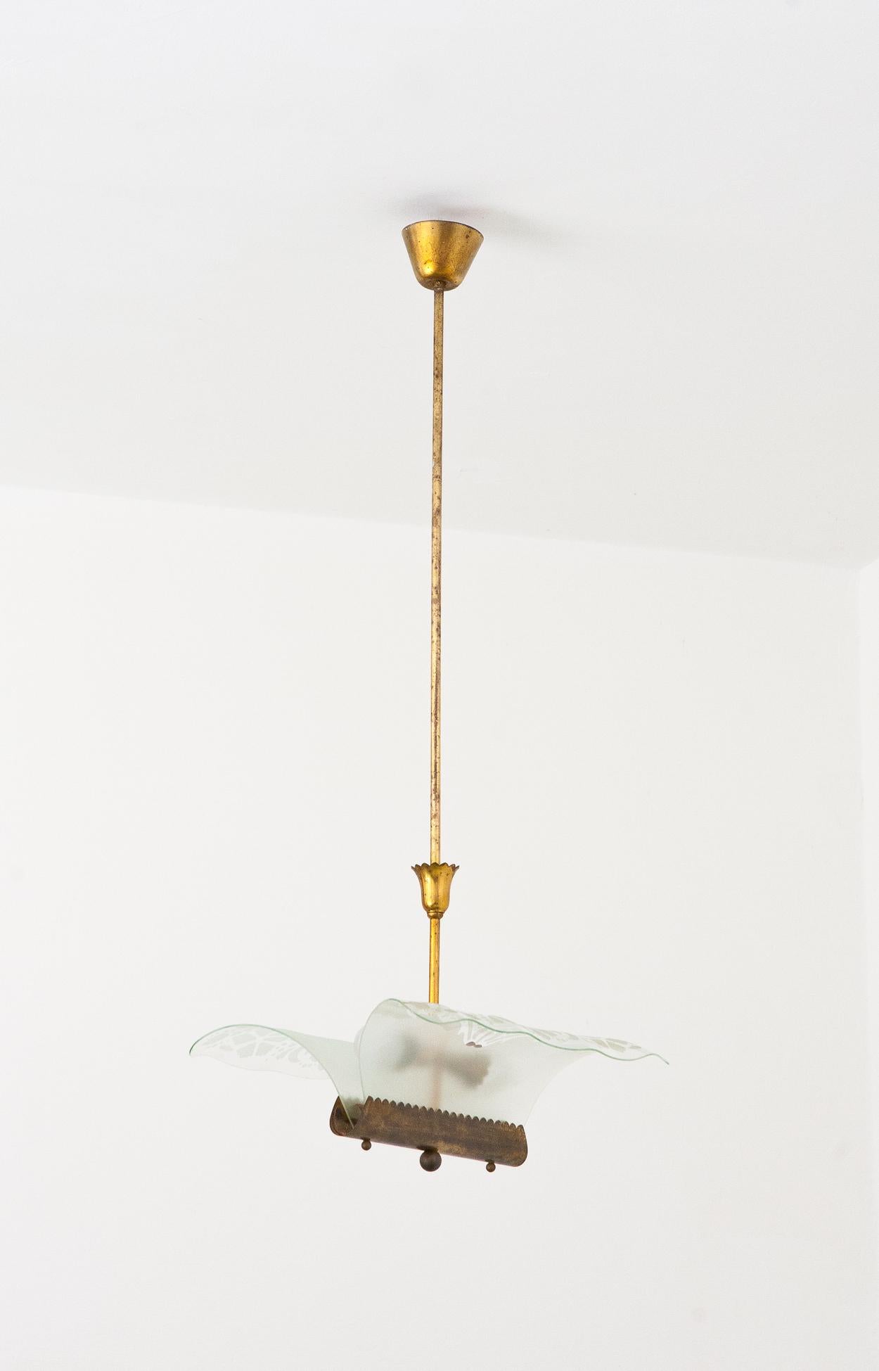 Mid-20th Century Italian Brass and Glass Chandelier