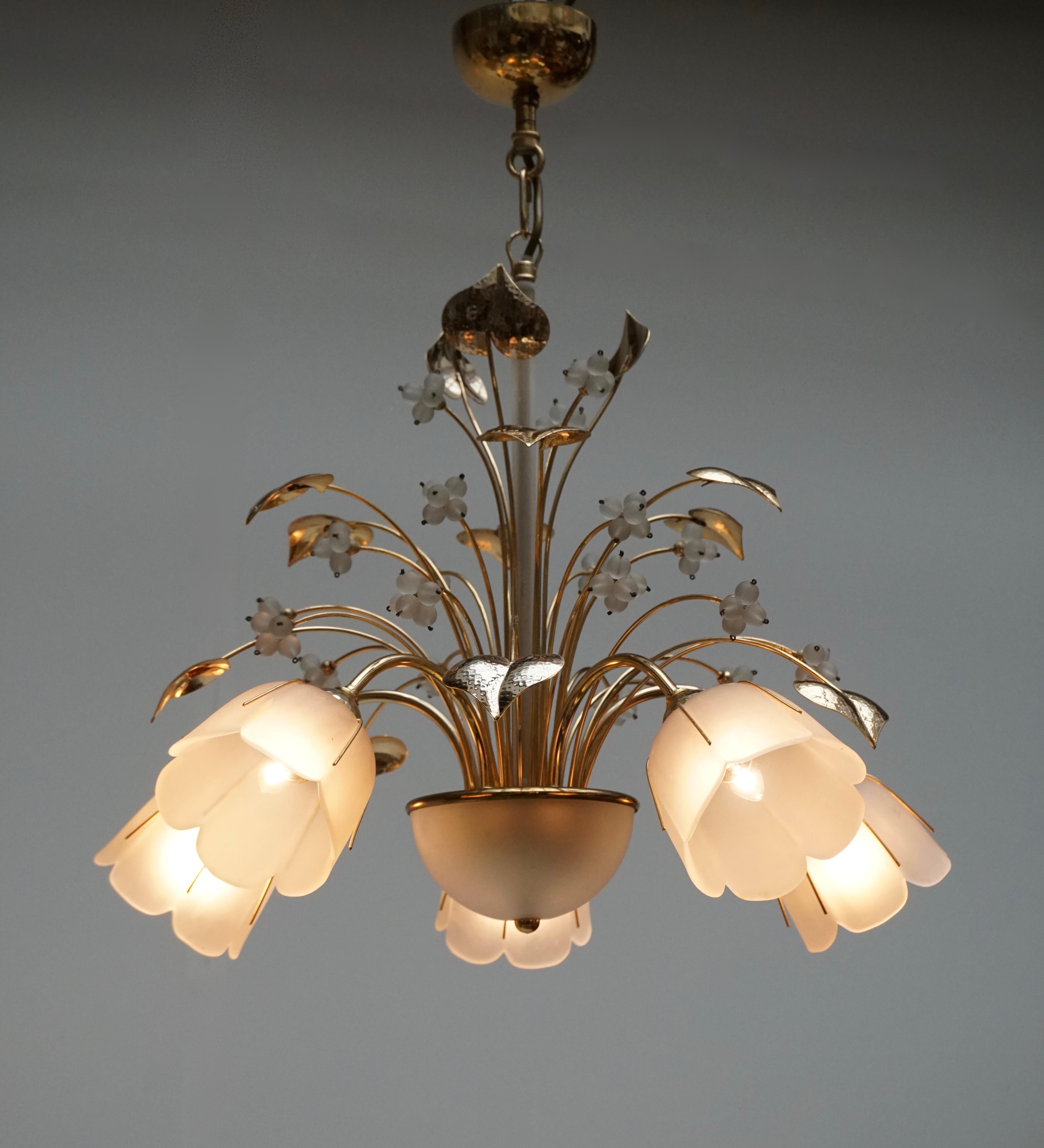 20th Century Italian Brass and Glass Chandelier For Sale