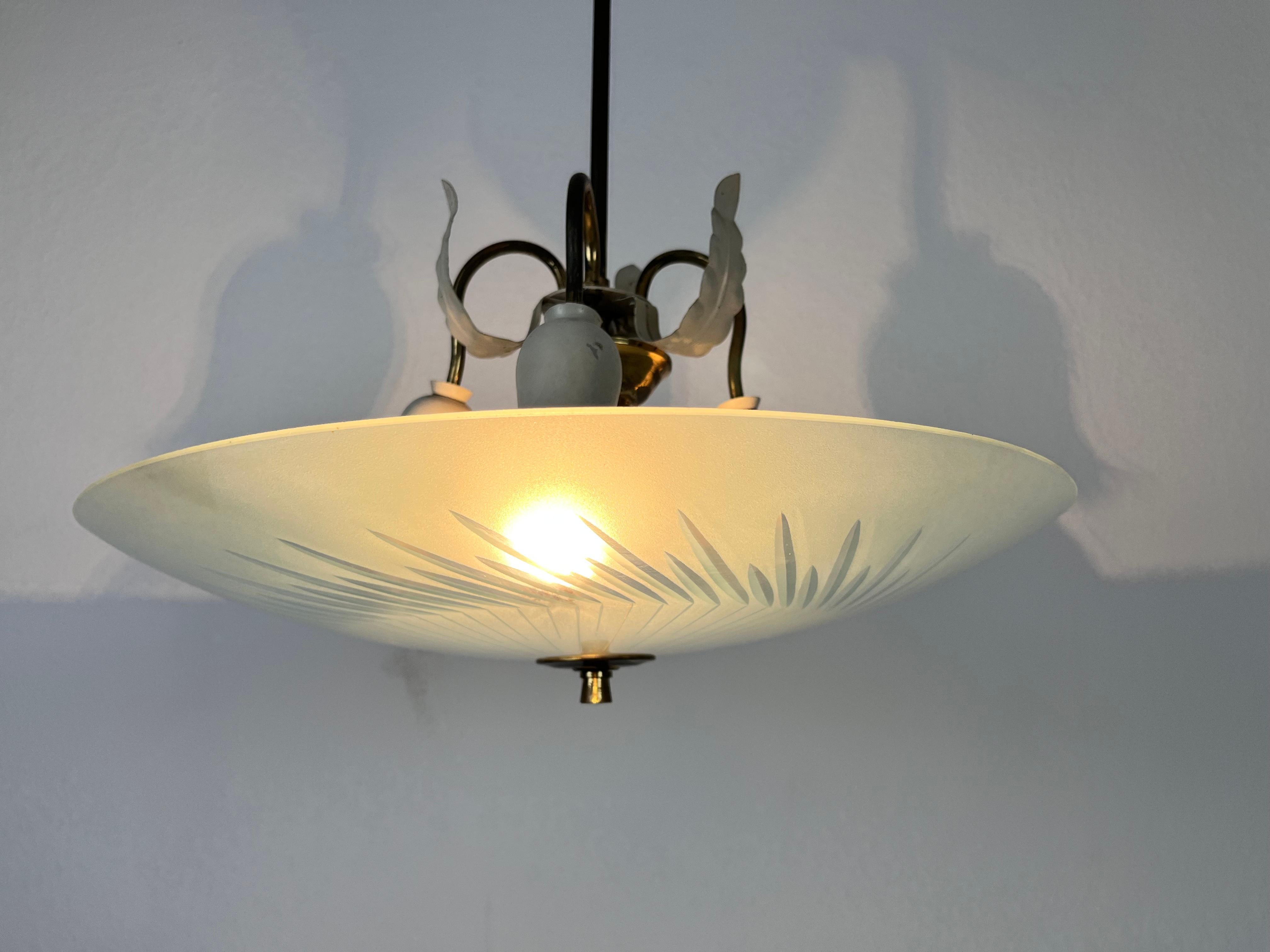 Italian Brass and Glass Chandelier in the Style of Pietro Chiesa, 1950s For Sale 8
