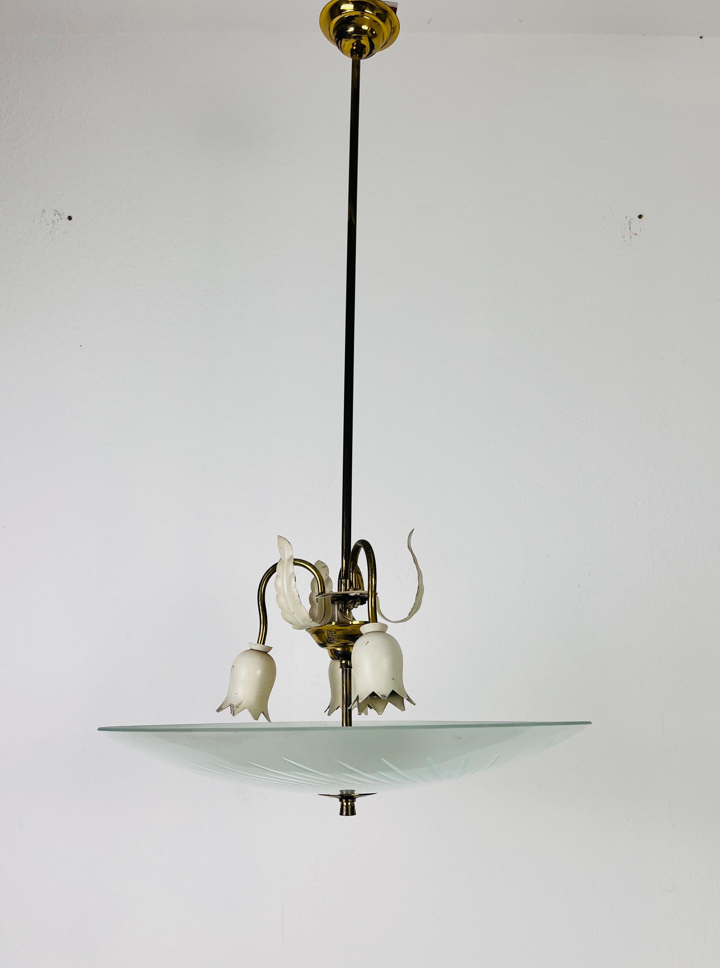 Italian Brass and Glass Chandelier in the Style of Pietro Chiesa, 1950s For Sale 2