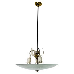 Lampadario italiano in ottone e vetro nello stile di Pietro Chiesa, anni '50