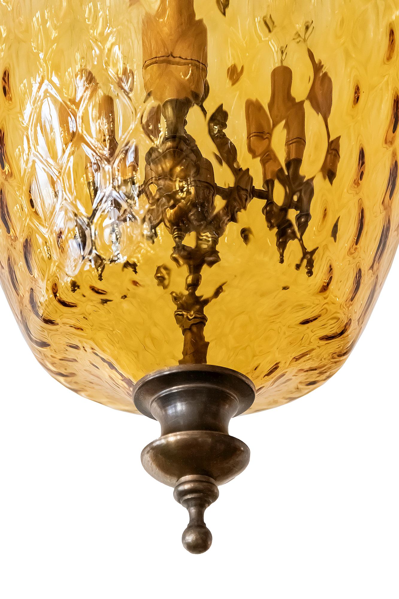 Italian Brass and Glass Chandelier Lantern, circa 1950 For Sale 1